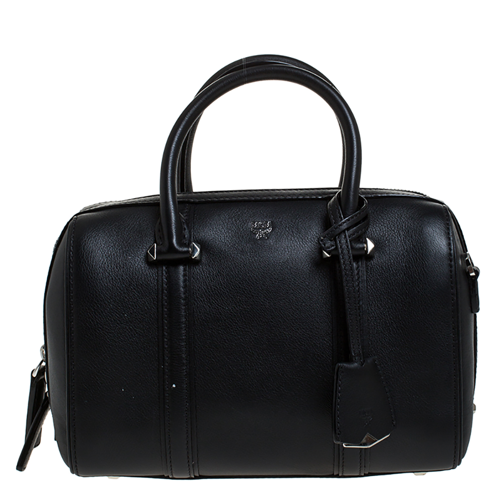 Pre Owned MCM Black Leather Ella Boston Bag