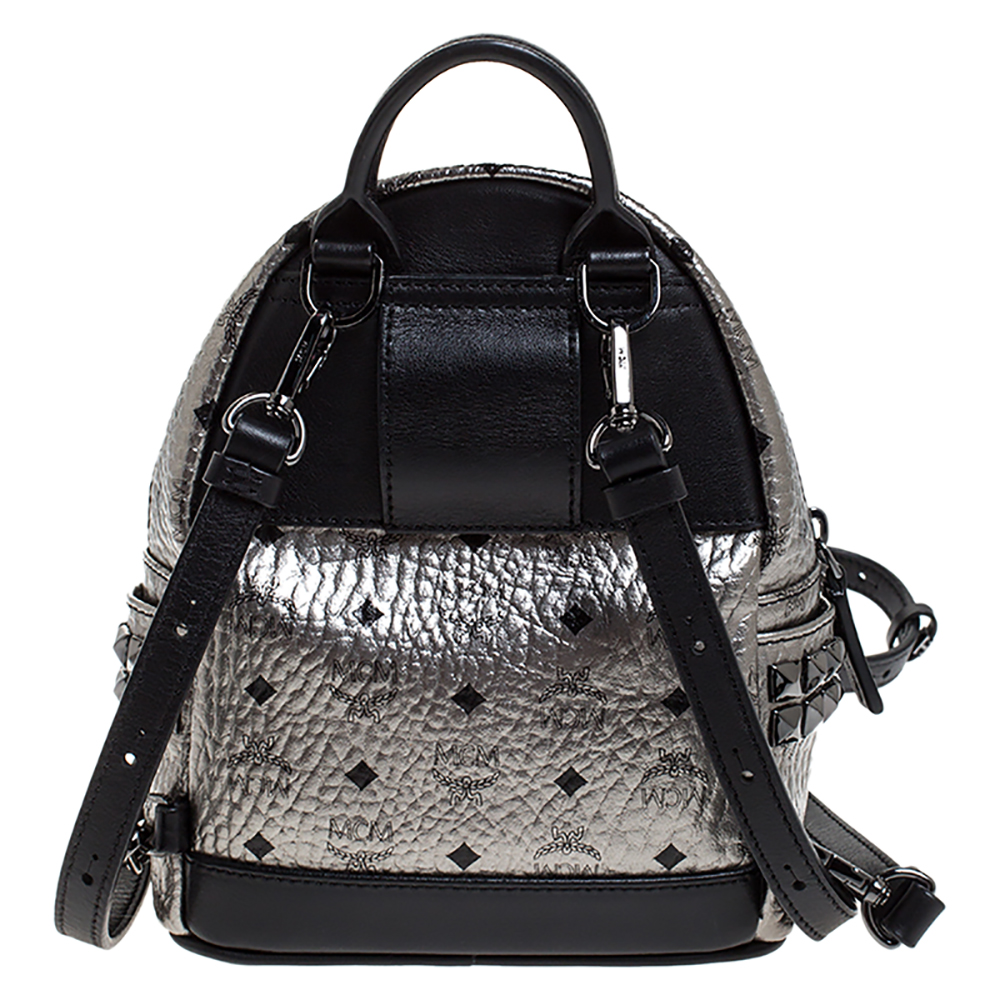Leather backpack MCM Silver in Leather - 25011475