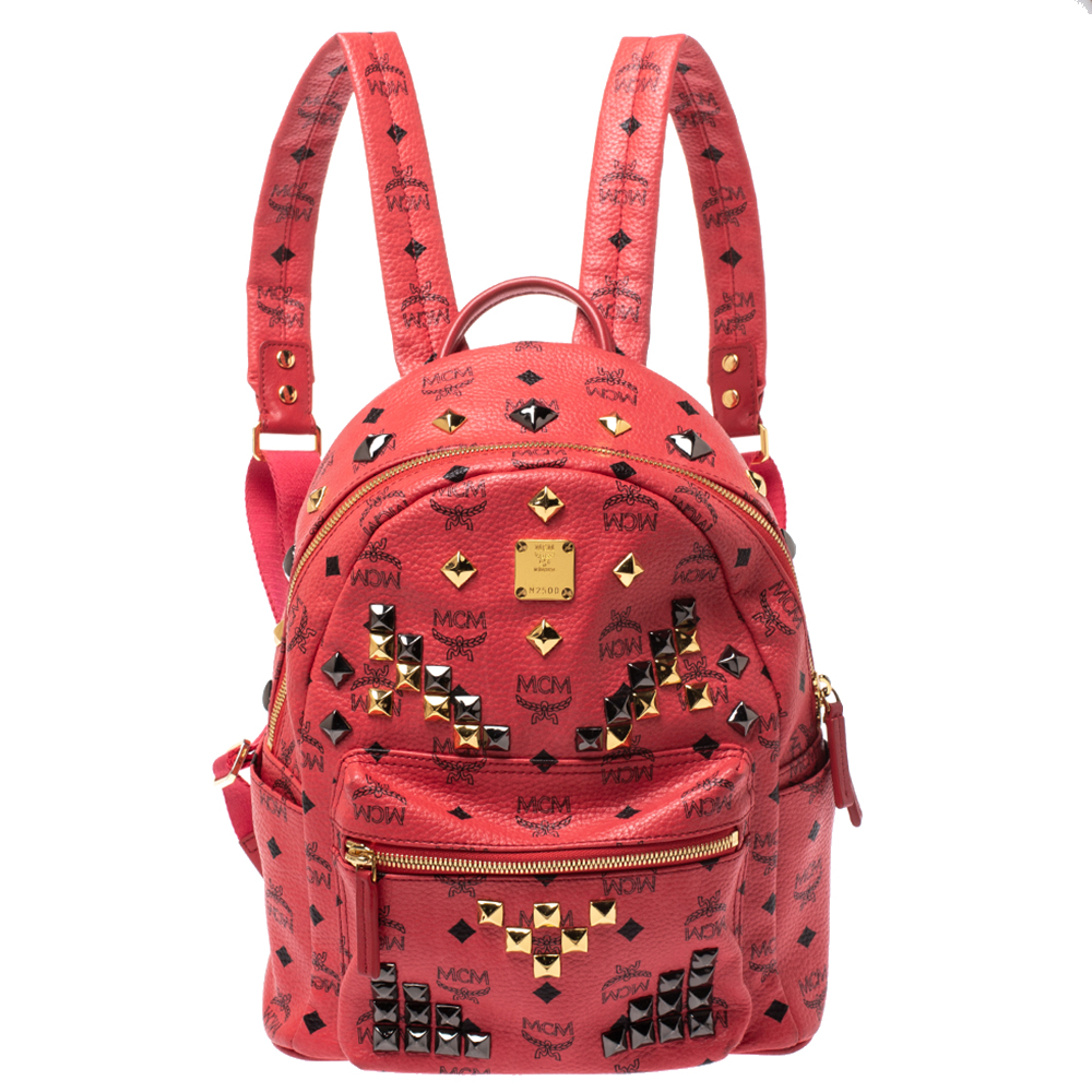 all red mcm backpack