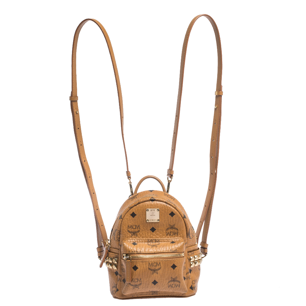 MCM Brown Visetos Coated Canvas X-Mini Bebe Boo Backpack