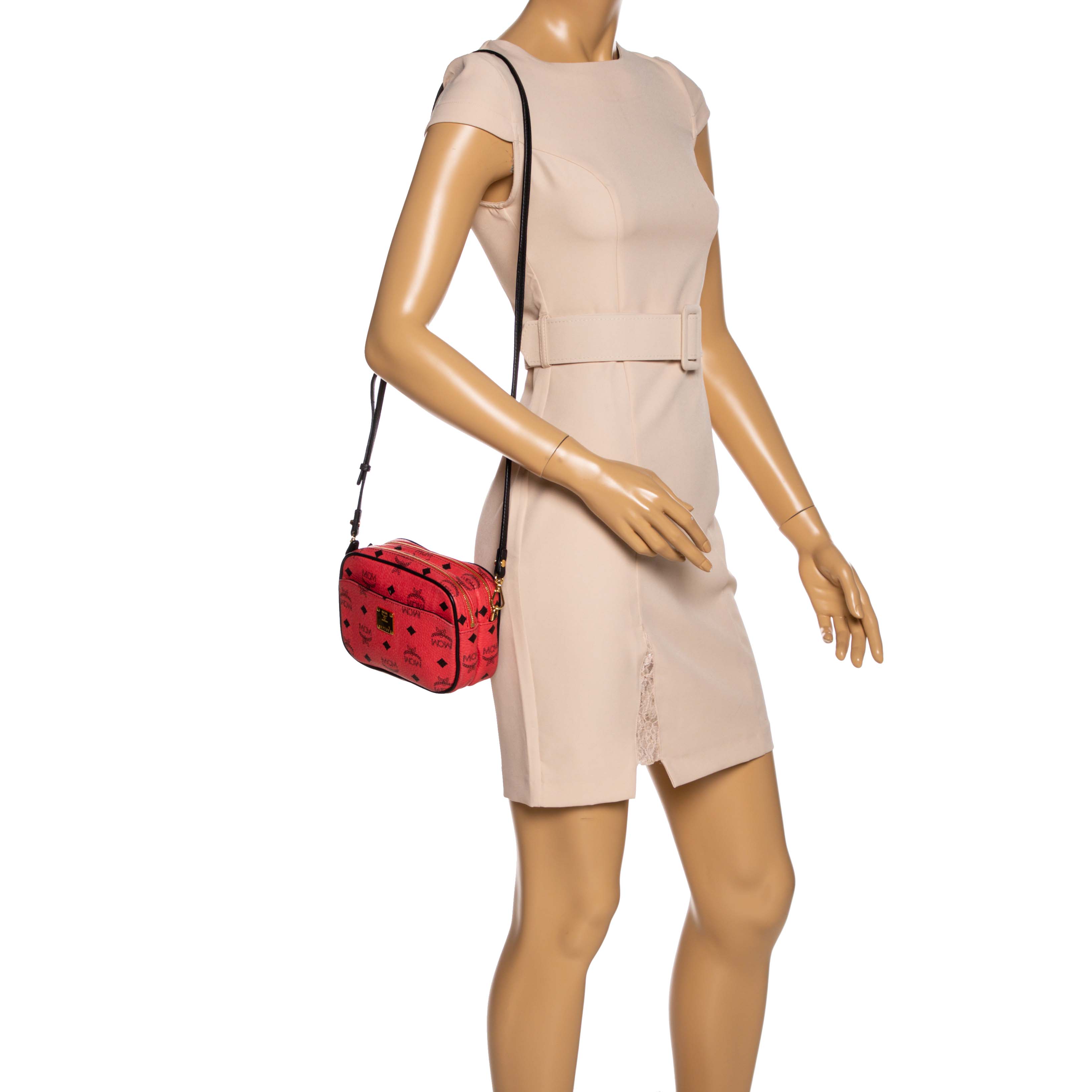 

MCM Red Coated Canvas and Leather Crossbody Bag