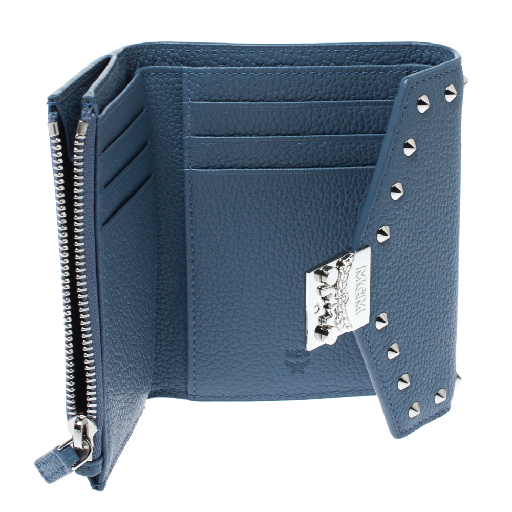 

MCM Blue Leather Studded Trifold Wallet