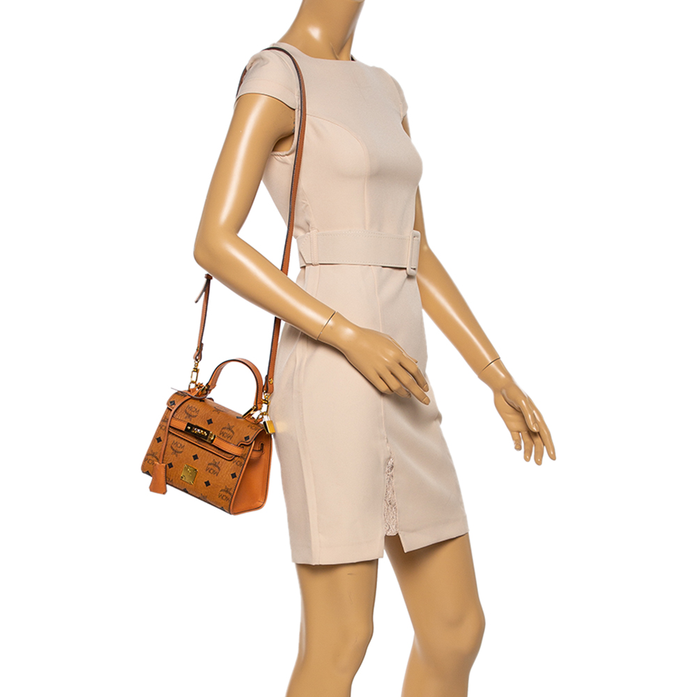 

MCM Brown Visetos Canvas Mini Heritage Top Handle Bag