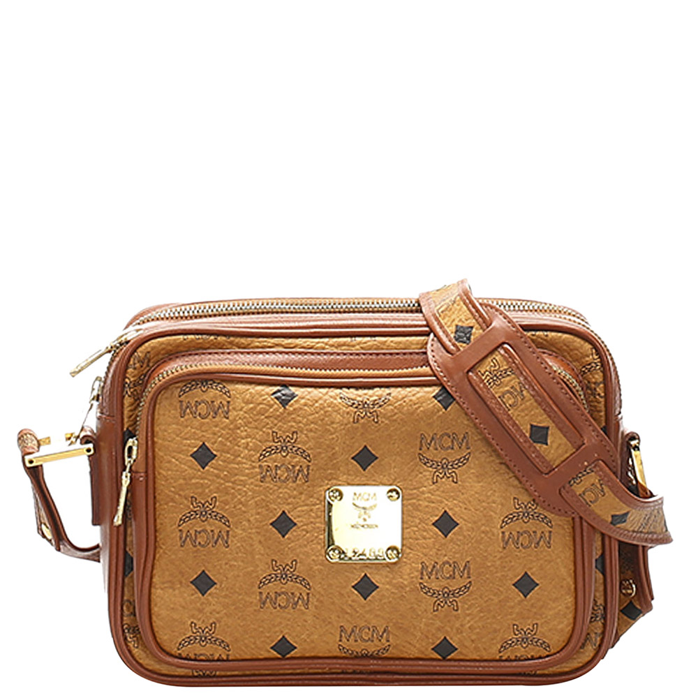 Pre-owned Mcm Brown Leather Visetos Crossbody Bag