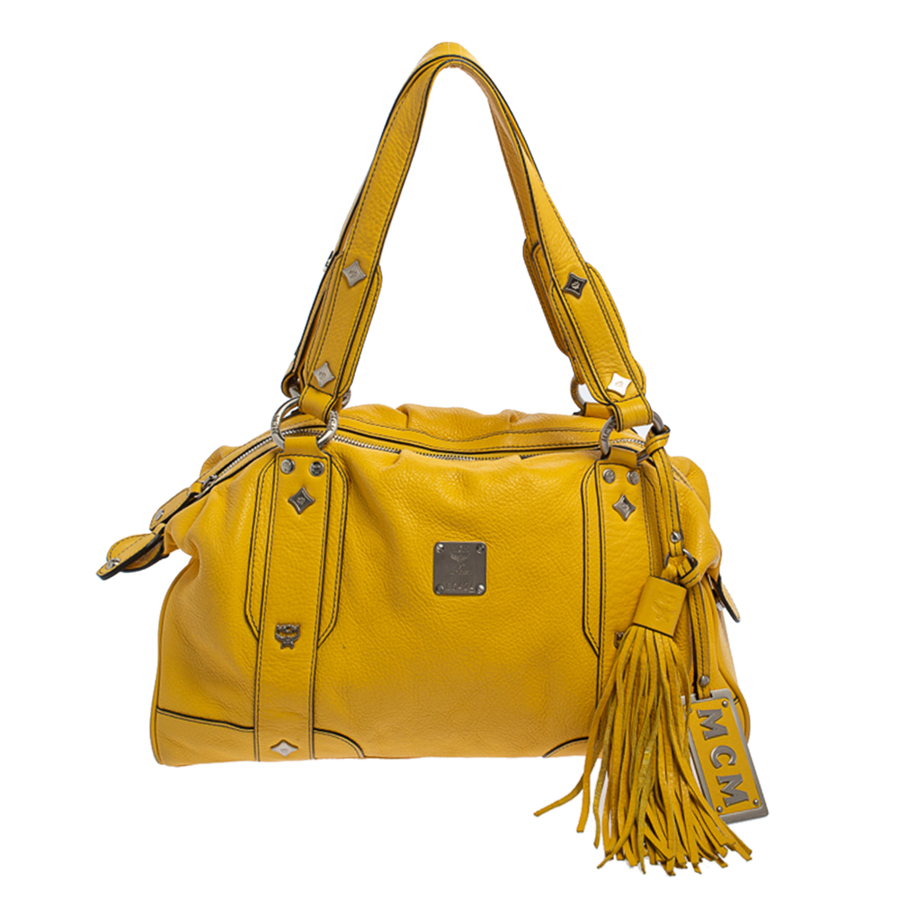 Pre-owned Mcm Yellow Leather Tassel Satchel