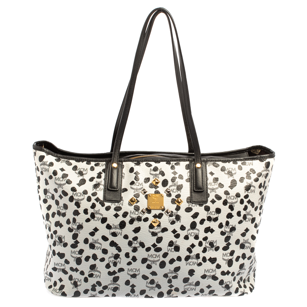 Pre-owned Mcm Black/white Visetos Coated Canvas And Leather Dalmatian Loveless Tote