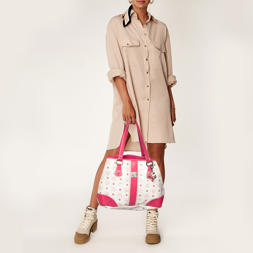 

MCM Pink/White Visetos Coated Canvas and Leather Charm Tote