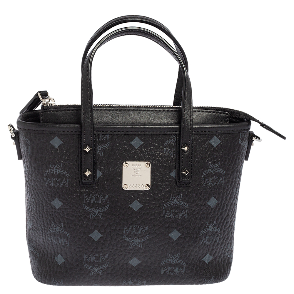 Preowned Mcm Black Visetos Coated Canvas And Leather Mini Anya Zip