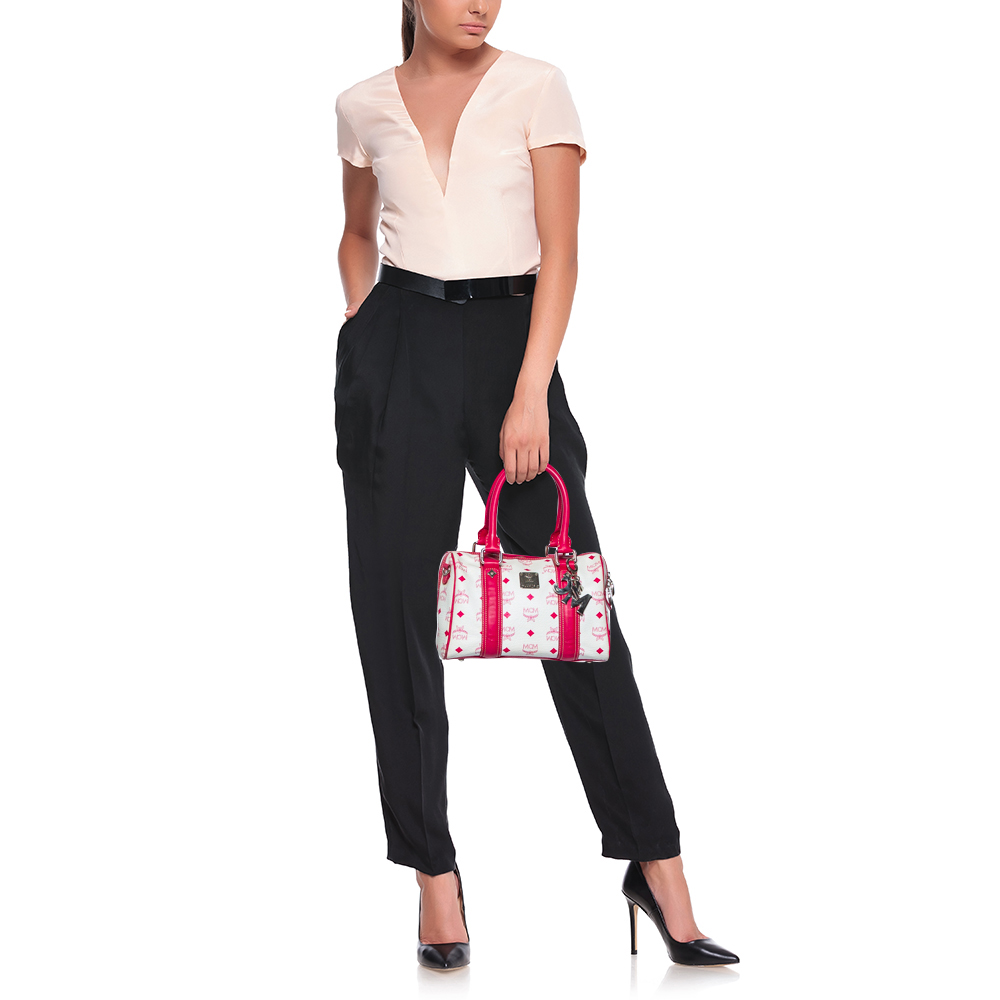 

MCM White/Pink Visetos Leather Boston Bag