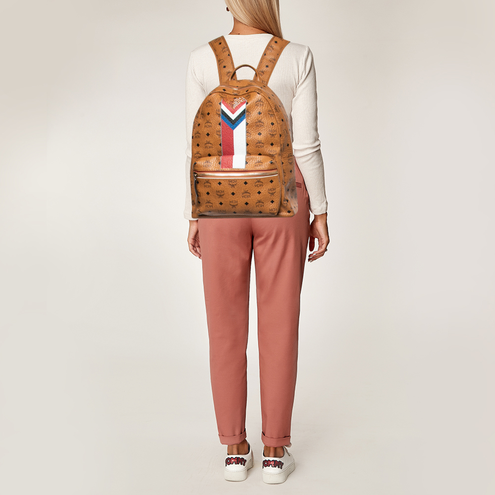 

MCM Brown Visetos Coated Canvas and Leather Backpack