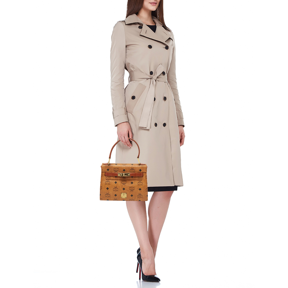 

MCM Cognac Visetoes Coated Canvas Heritage Top Handle Bag, Brown