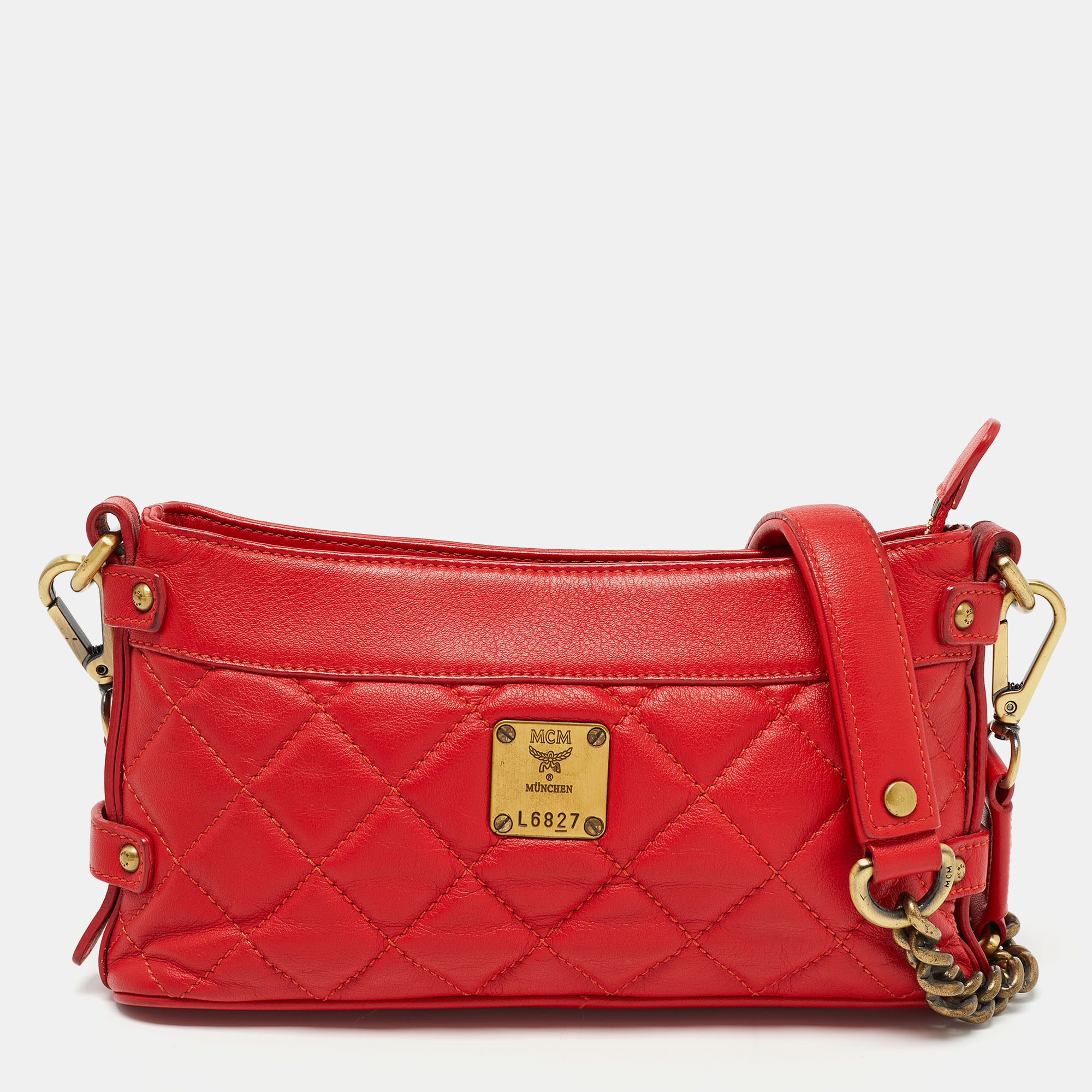 Pre-owned Mcm Red Quilted Leather Chain Shoulder Bag