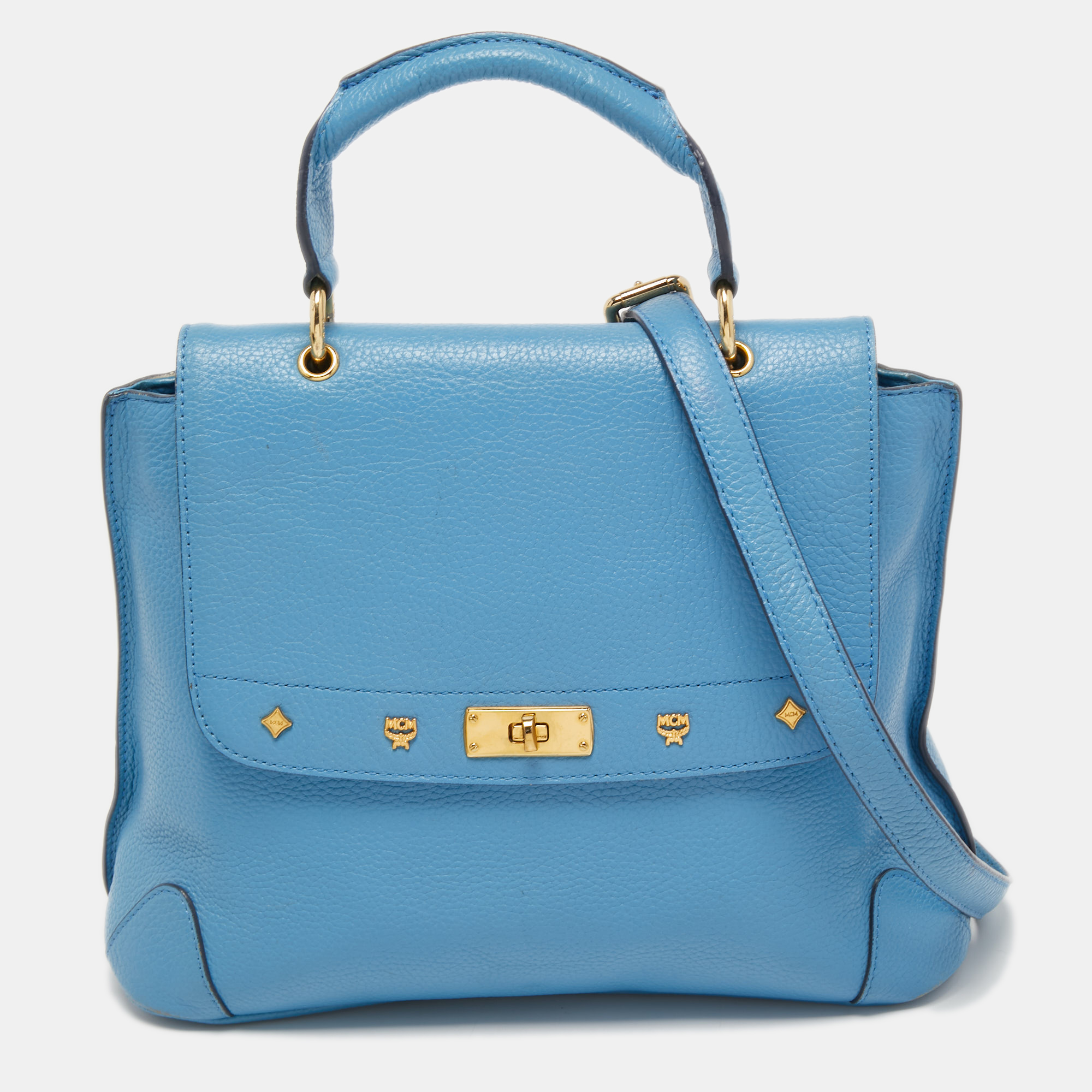 Pre-owned Mcm Light Blue Leather First Lady Top Handle Bag