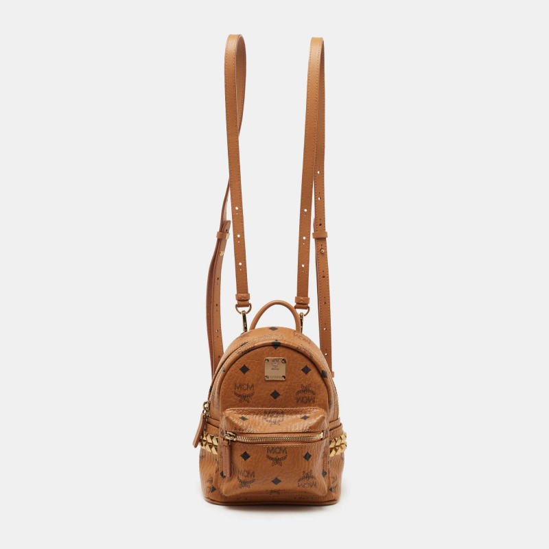 MCM Brown Visetos Coated Canvas X-Mini Bebe Boo Backpack