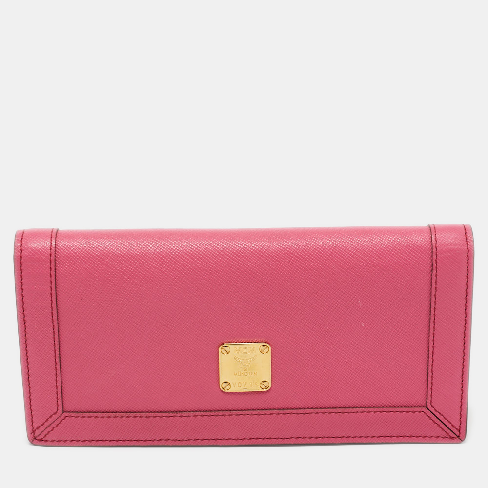 Pre-owned Mcm Pink Leather Bifold Long Wallet