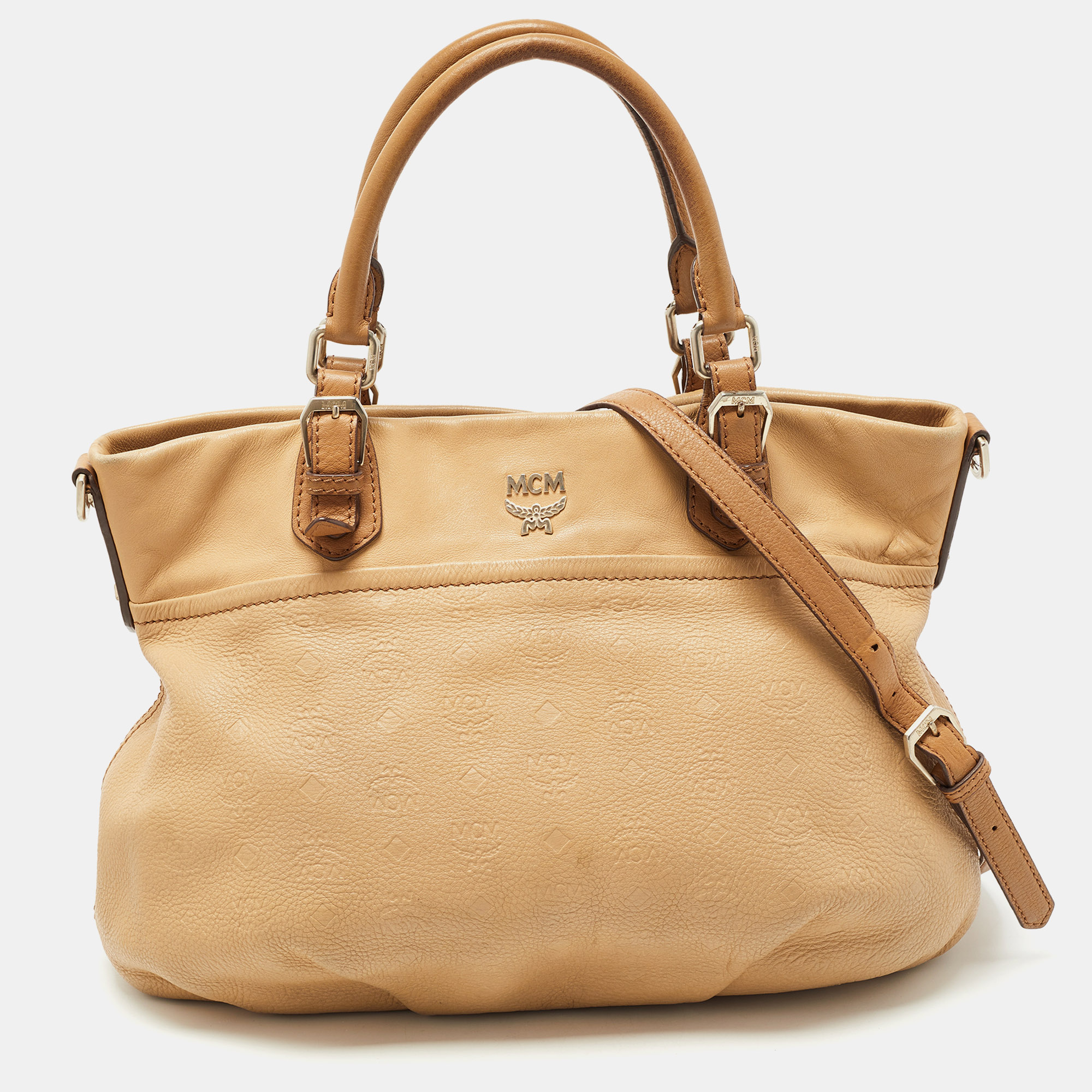 Pre-owned Mcm Beige Leather Logo Hobo