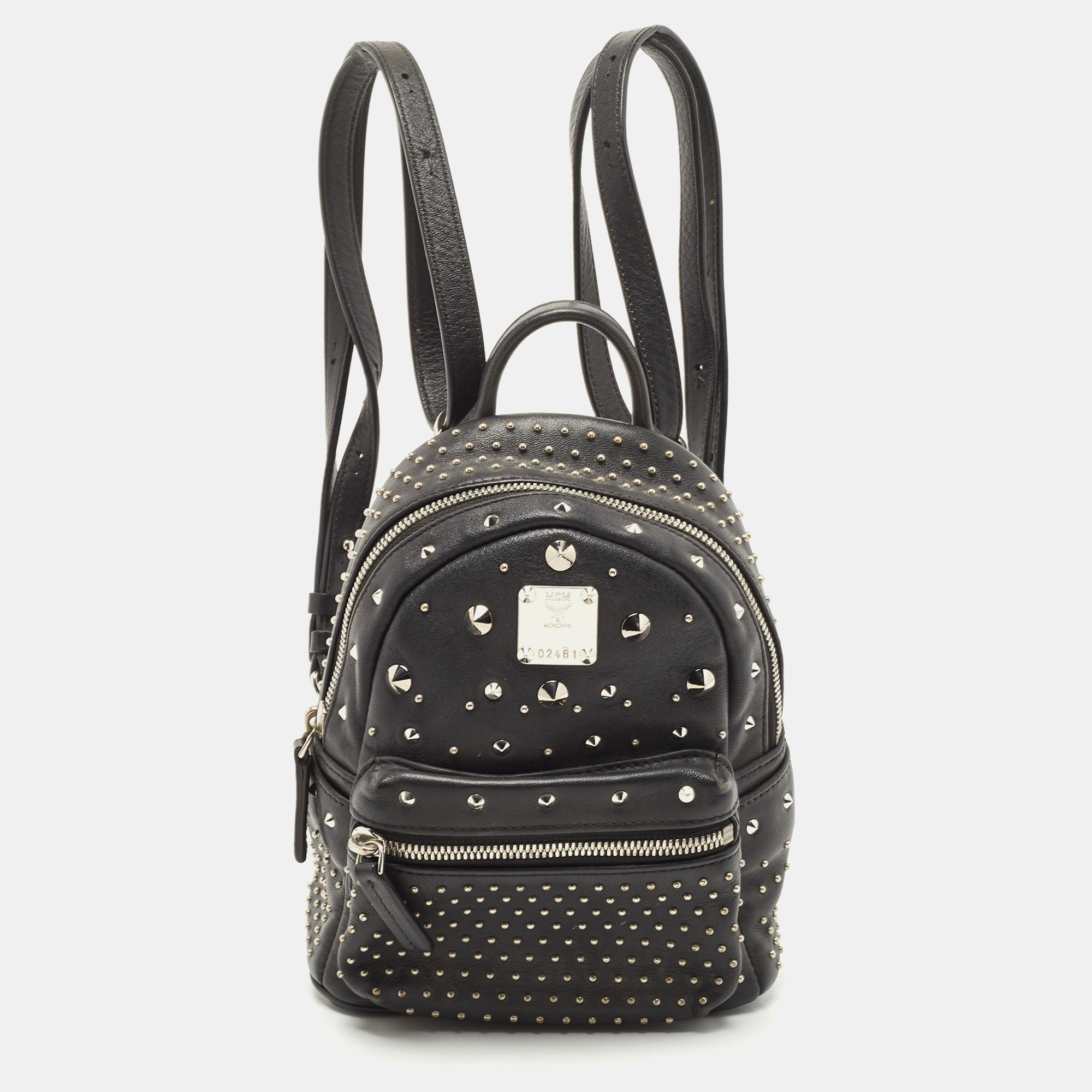 Pre-owned Mcm Black Leather Mini Studded Stark-bebe Boo Backpack
