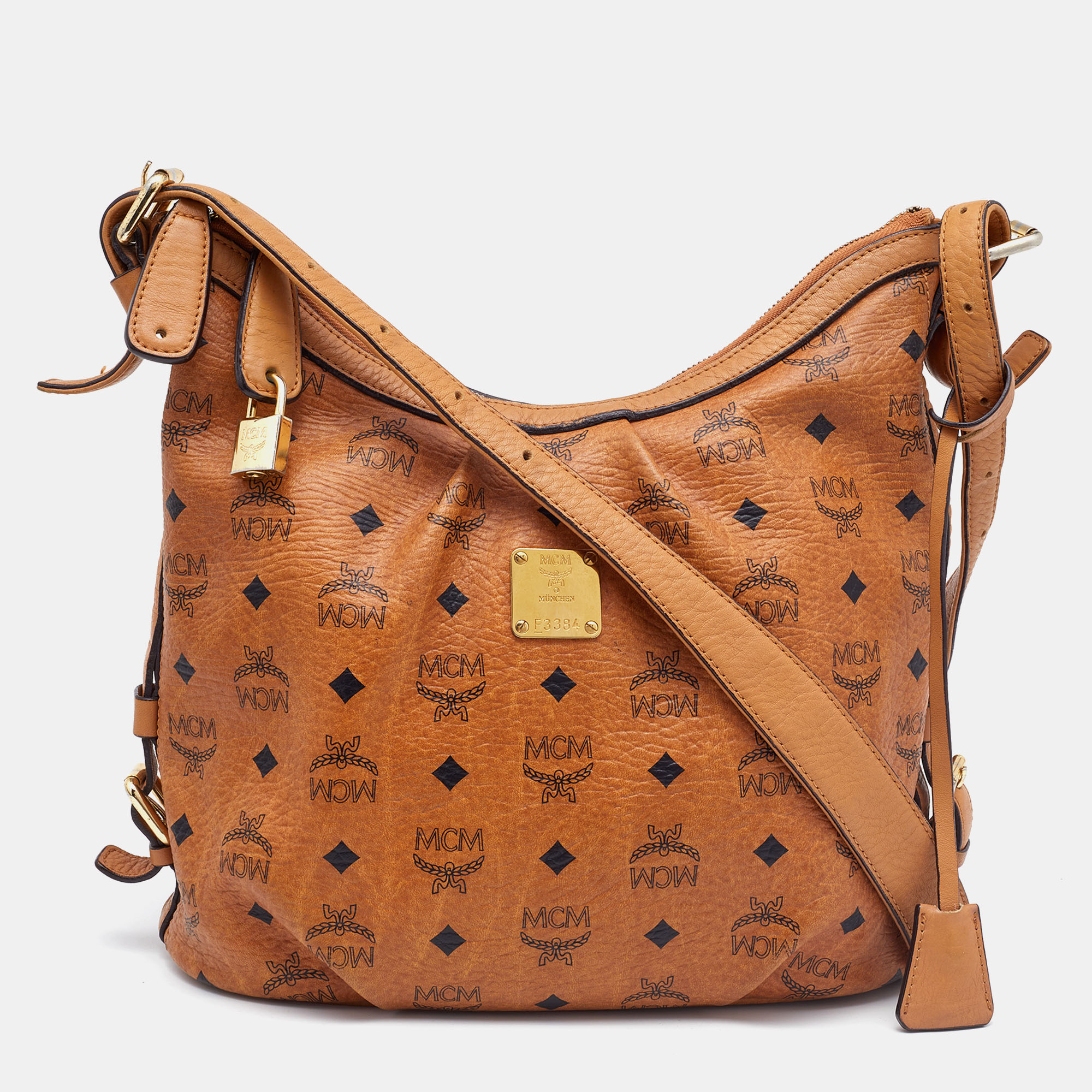 Pre-owned Mcm Cognac Visetos Coated Canvas And Leather Hobo In Brown