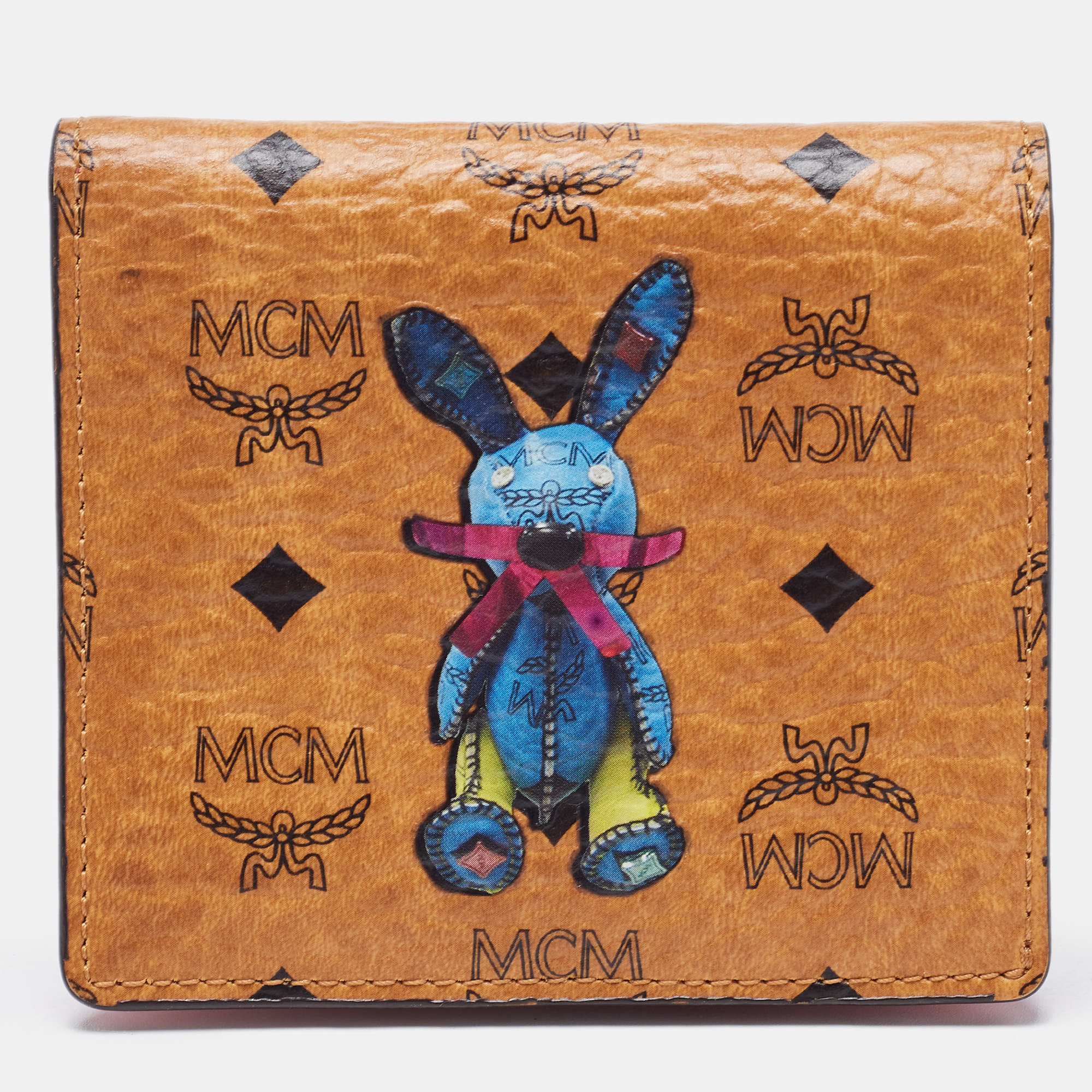 Pre-owned Mcm Cognac Visetos Coated Canvas Bunny Bifold Wallet In Tan