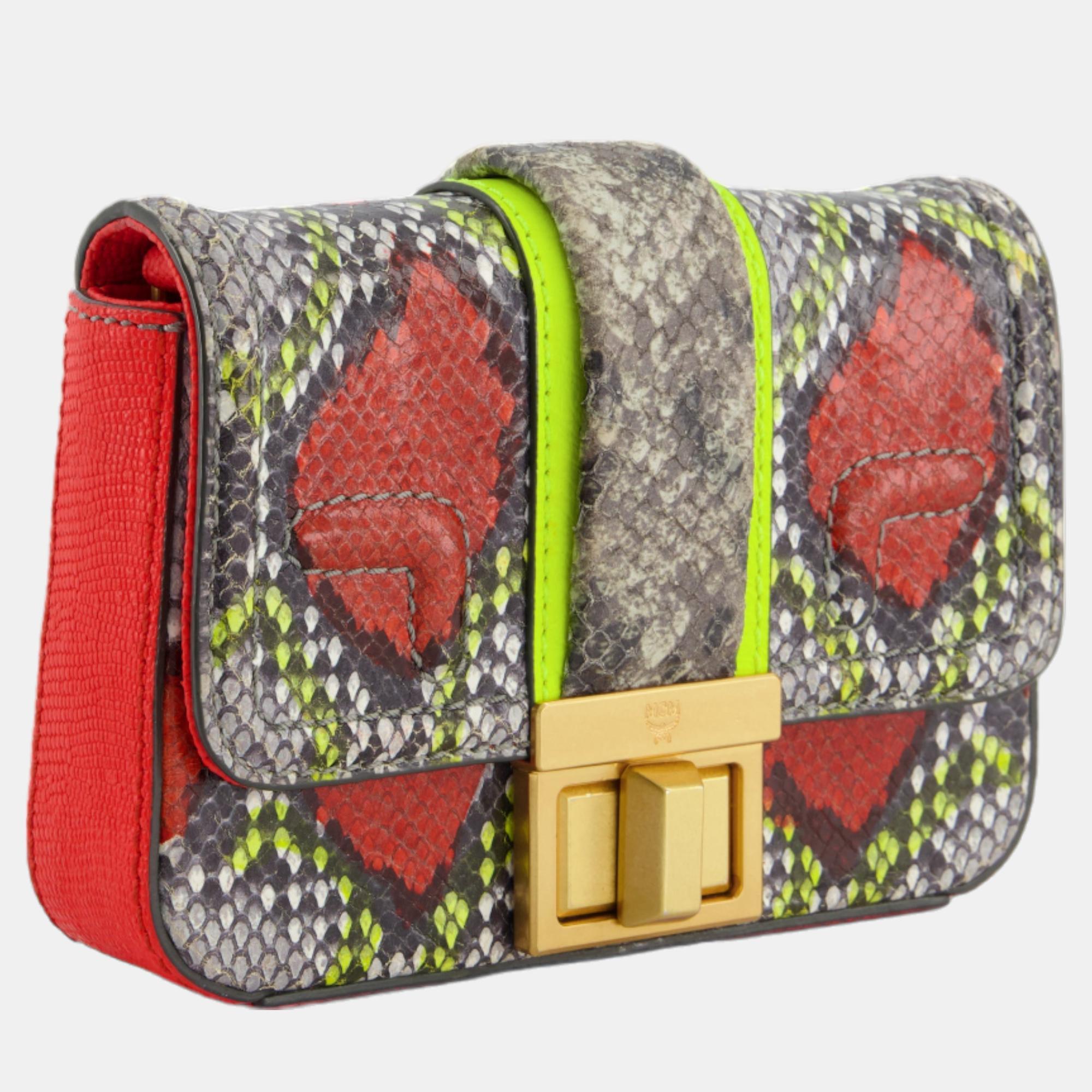 

MCM Red & Multicoloured Python Crossbody Chain Bag with Gold Hardware, Multicolor