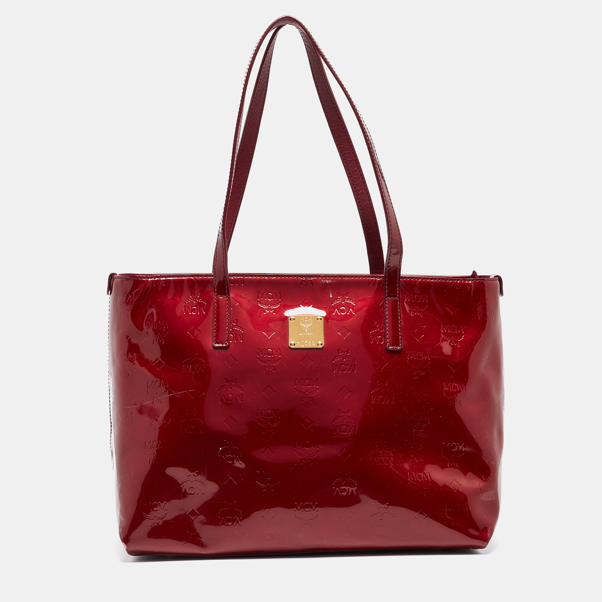 Pre-owned Mcm Dark Red Visetos Patent Leather Tote