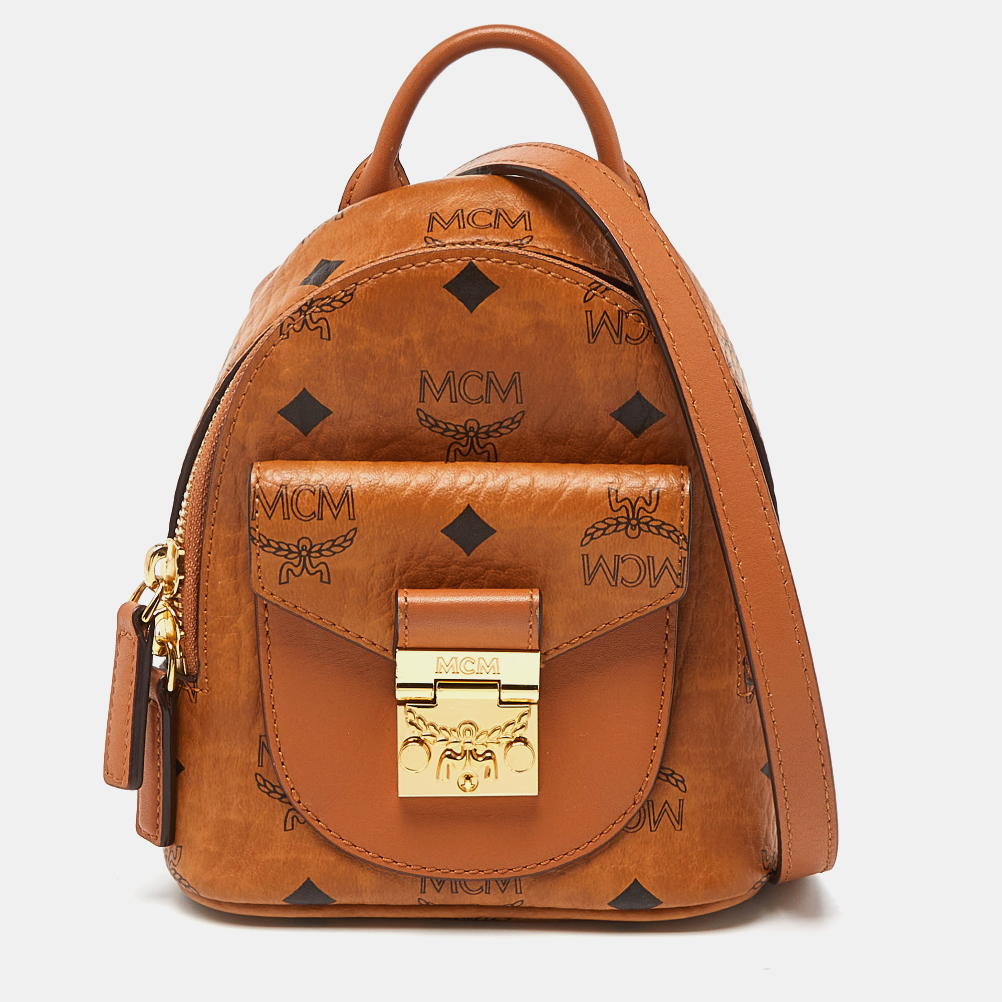 

MCM Cognac Visetos Coated Canvas and Leather Mini Patricia Backpack, Brown