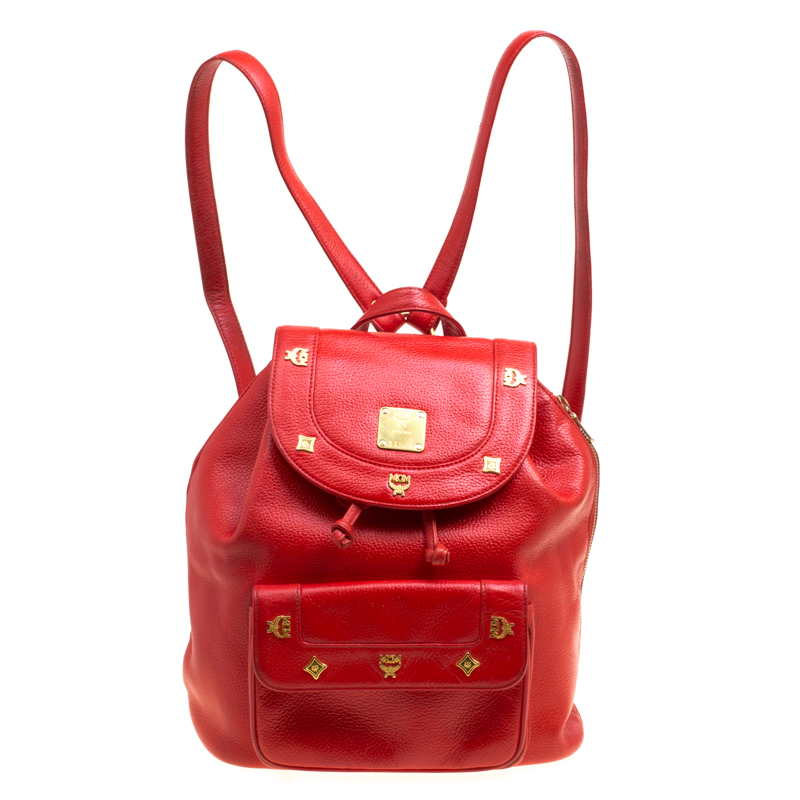 Pre Owned MCM Red Leather Vintage Backpack