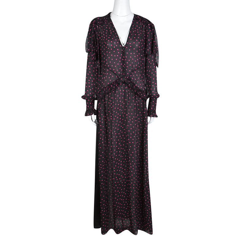 

McQ by Alexander McQueen Black Polka Dotted Long Sleeve Maxi Dress