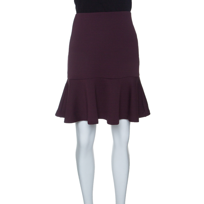 Pre Owned McQ by Alexander McQueen Burgundy Knit Peplum Mini Skirt L