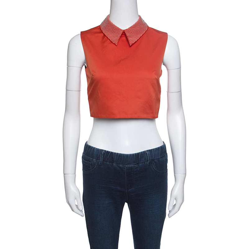 McQ by Alexander McQueen Red Studded Collar Detail Sleeveless Crop Top S