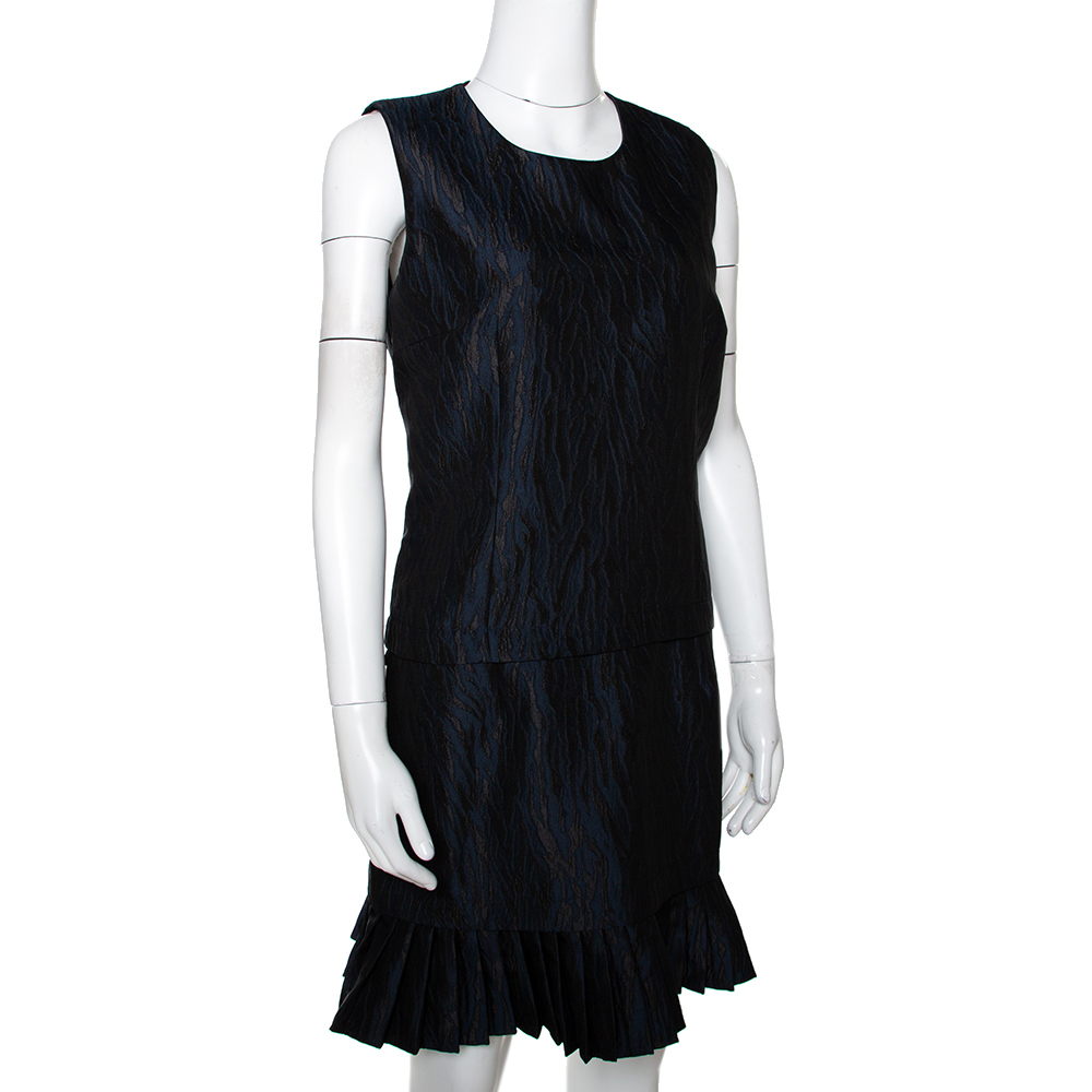 

Mcq by Alexander McQueen Navy Blue Jacquard Pleated Mini Dress