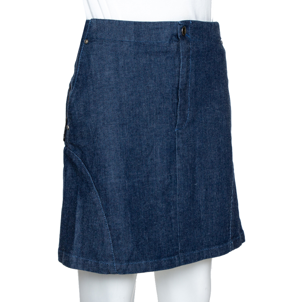 

McQ by Alexander McQueen Indigo Denim Zip Detail A Line Mini Skirt, Blue