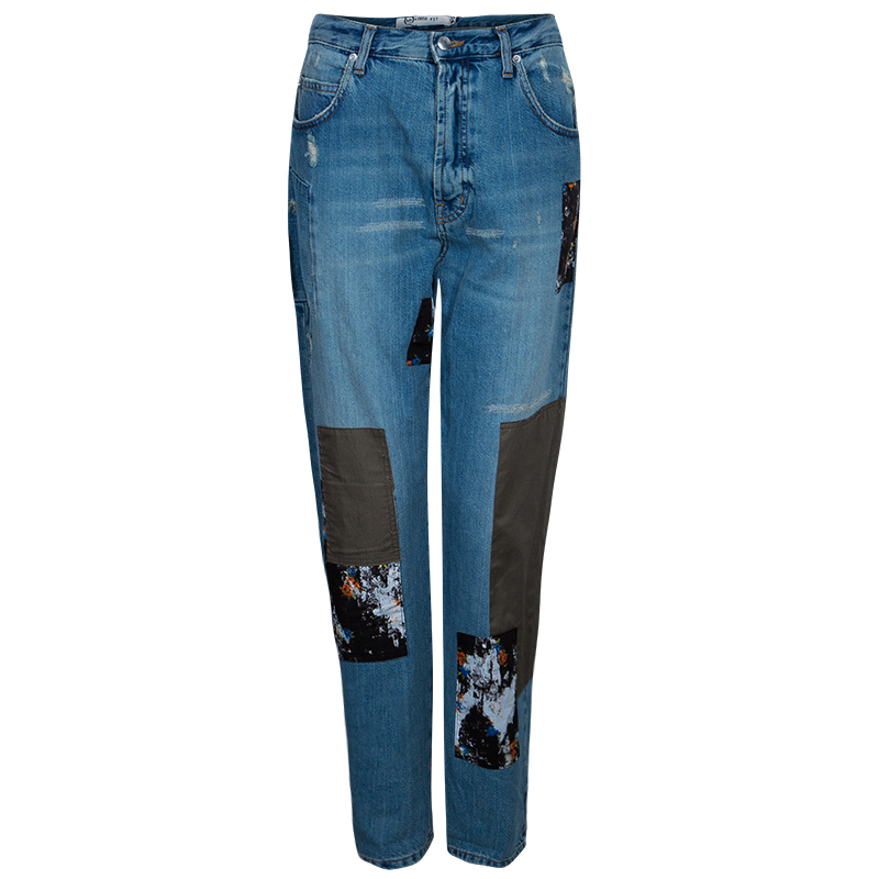 Pre Owned McQ by Alexander McQueen Loose Patchwork Distressed Jeans L