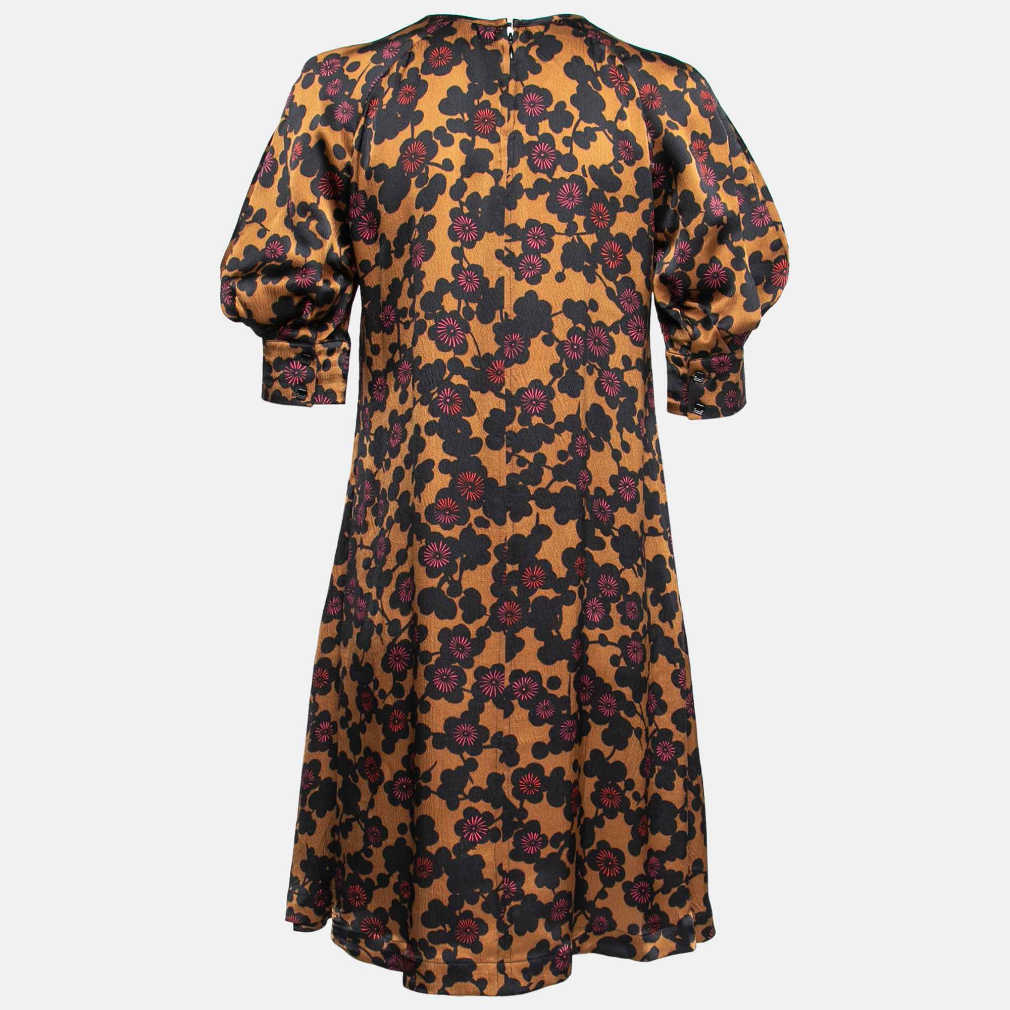 

McQ by Alexander McQueen Golden Brown Floral Print Silk Mini Dress