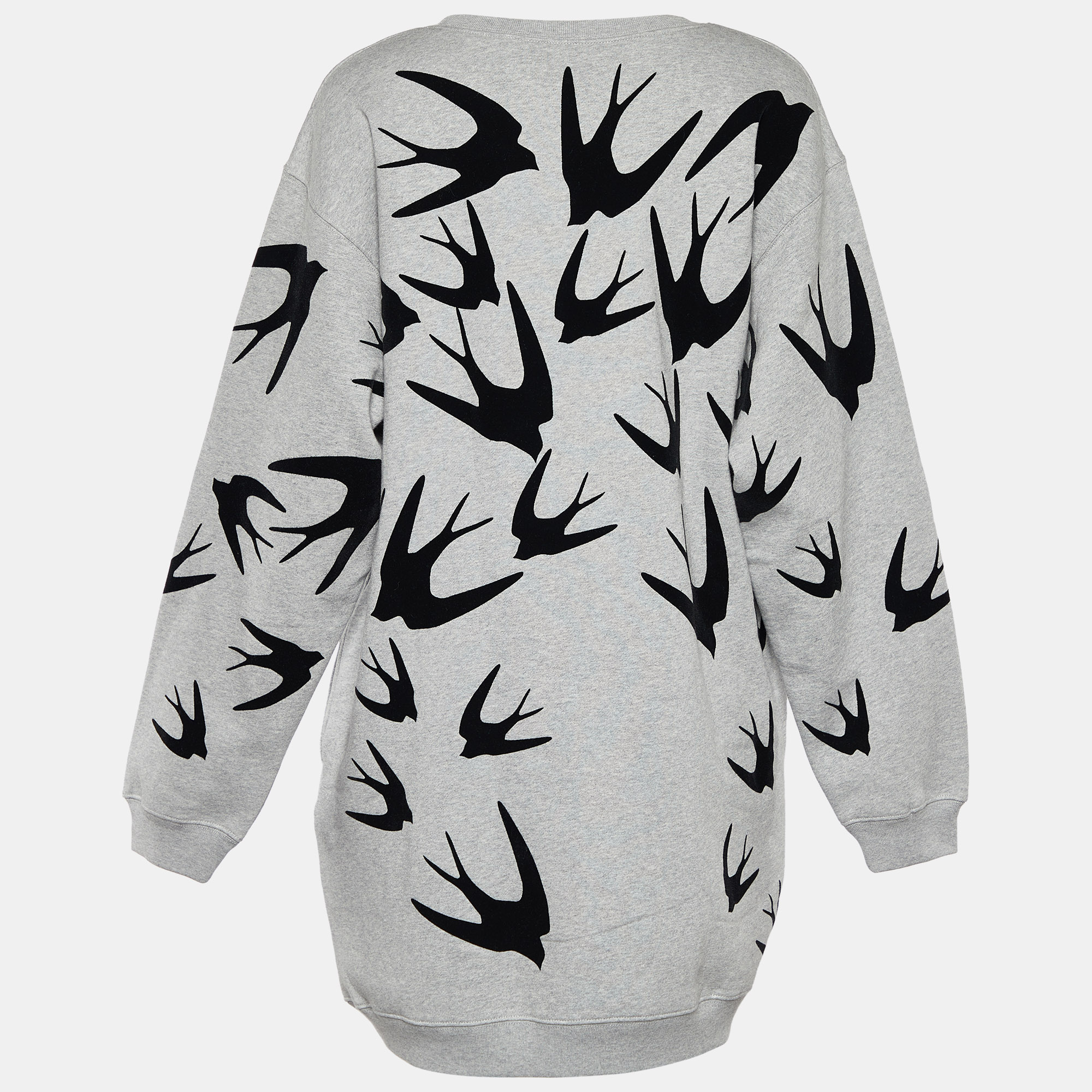 

McQ by Alexander McQueen Grey Flocked Swallow Print Cotton Sweater Dress