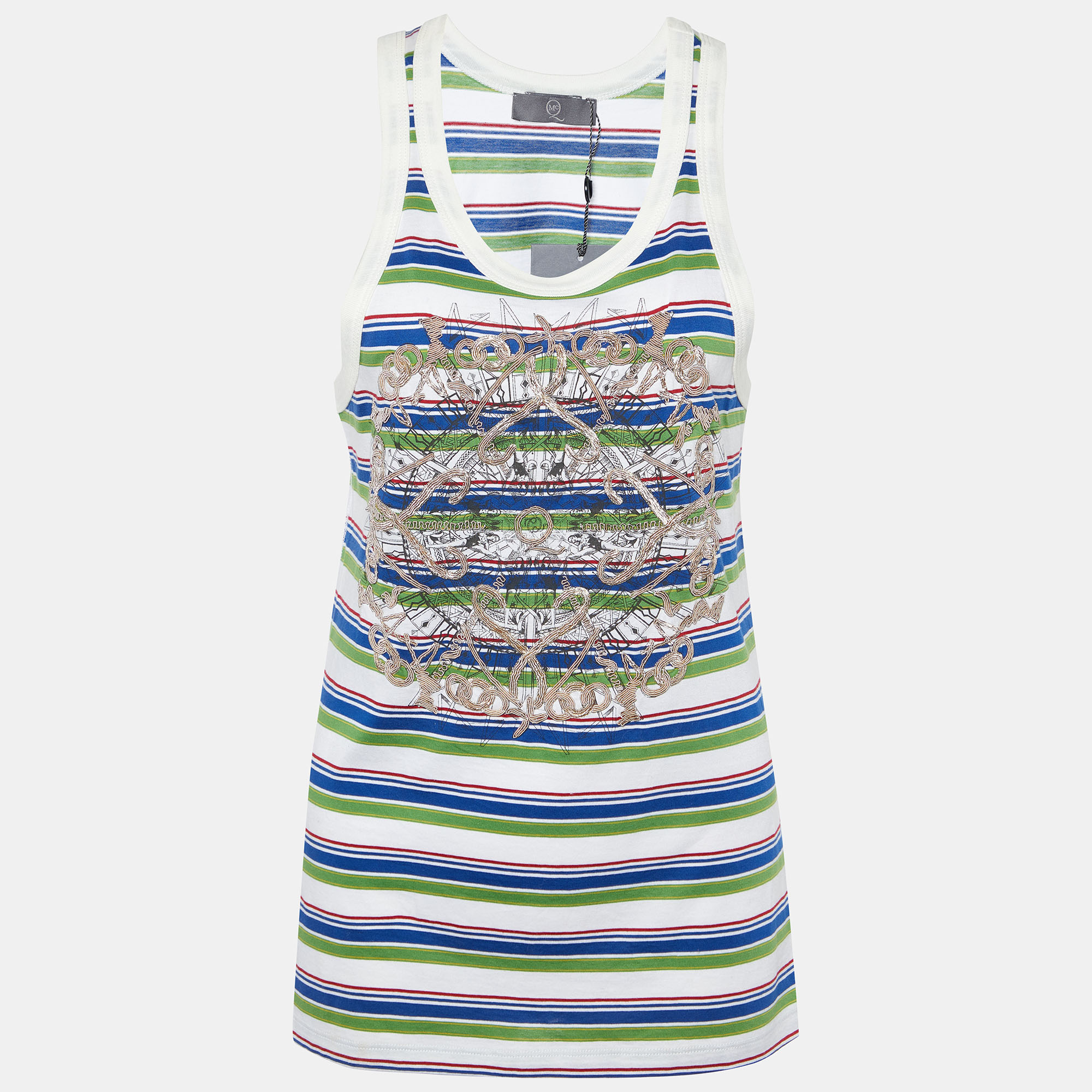 

McQ by Alexander McQueen Multicolor Striped & Embroidered Tank Top