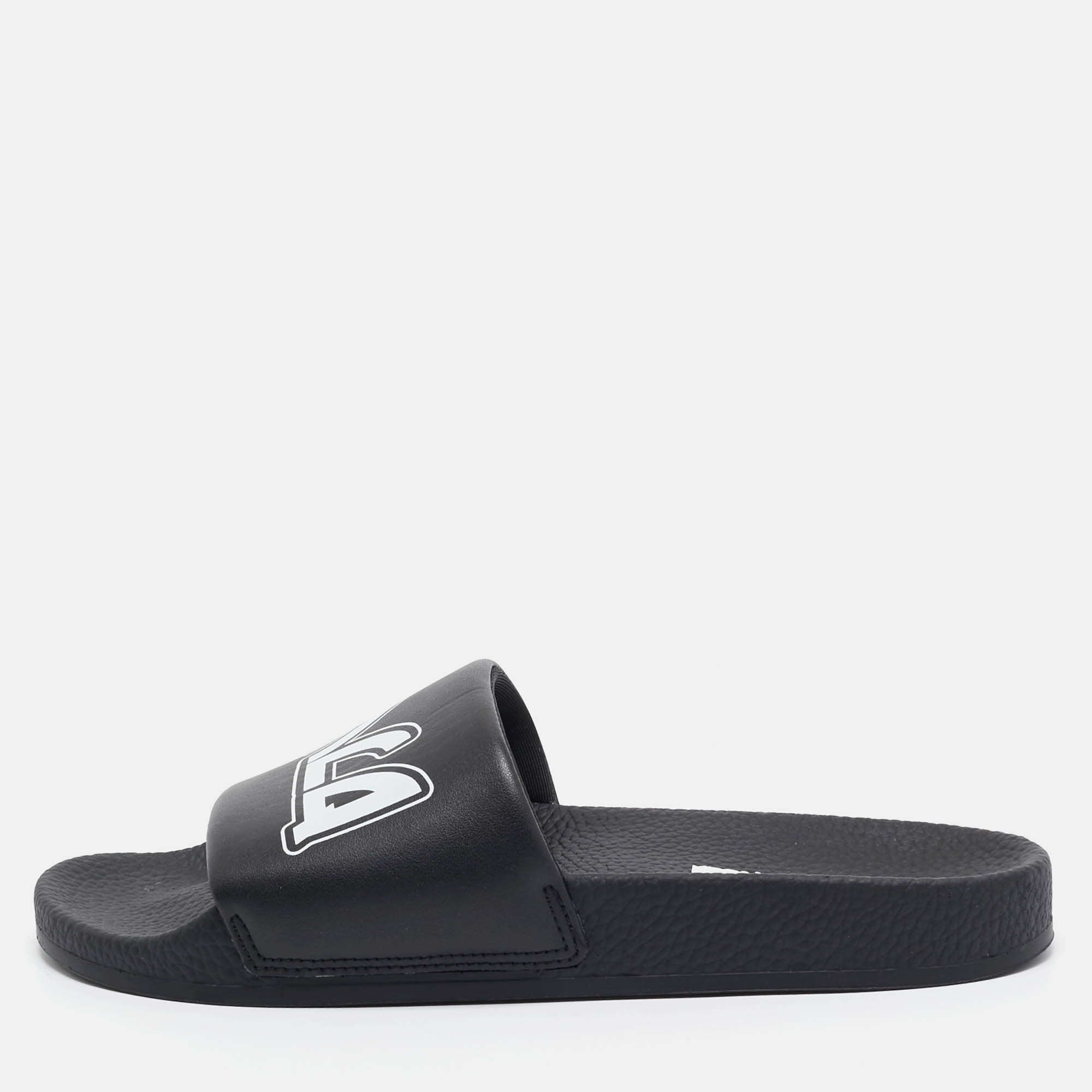 

McQ by Alexander McQueen Black Faux Leather Logo Slides Size
