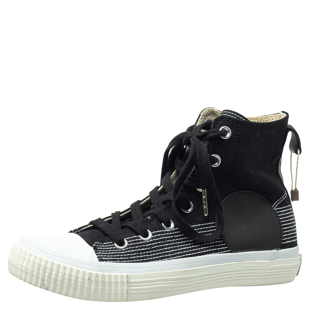 مملوكة مسبقًا حذاء رياضي أم سي كيو باي أليكساندر ماكوين سوالو بليمسول مرتفع من أعلى جلد و كانفاس أسود مقاس 40