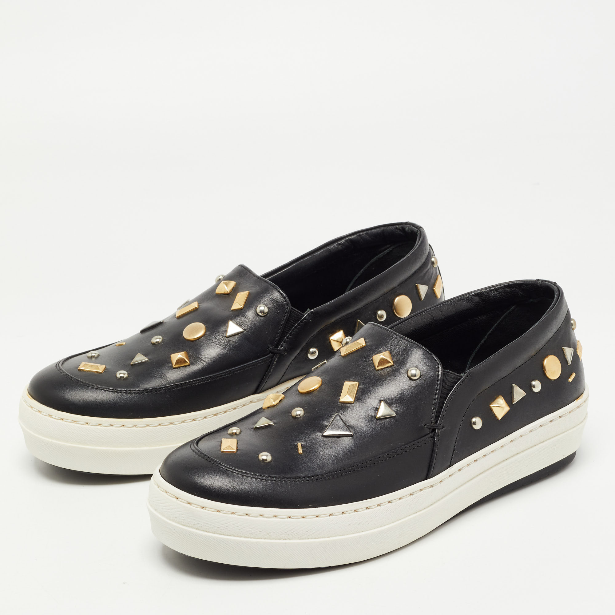 

McQ by Alexander McQueen Black Leather Embellished Slip On Sneakers Size