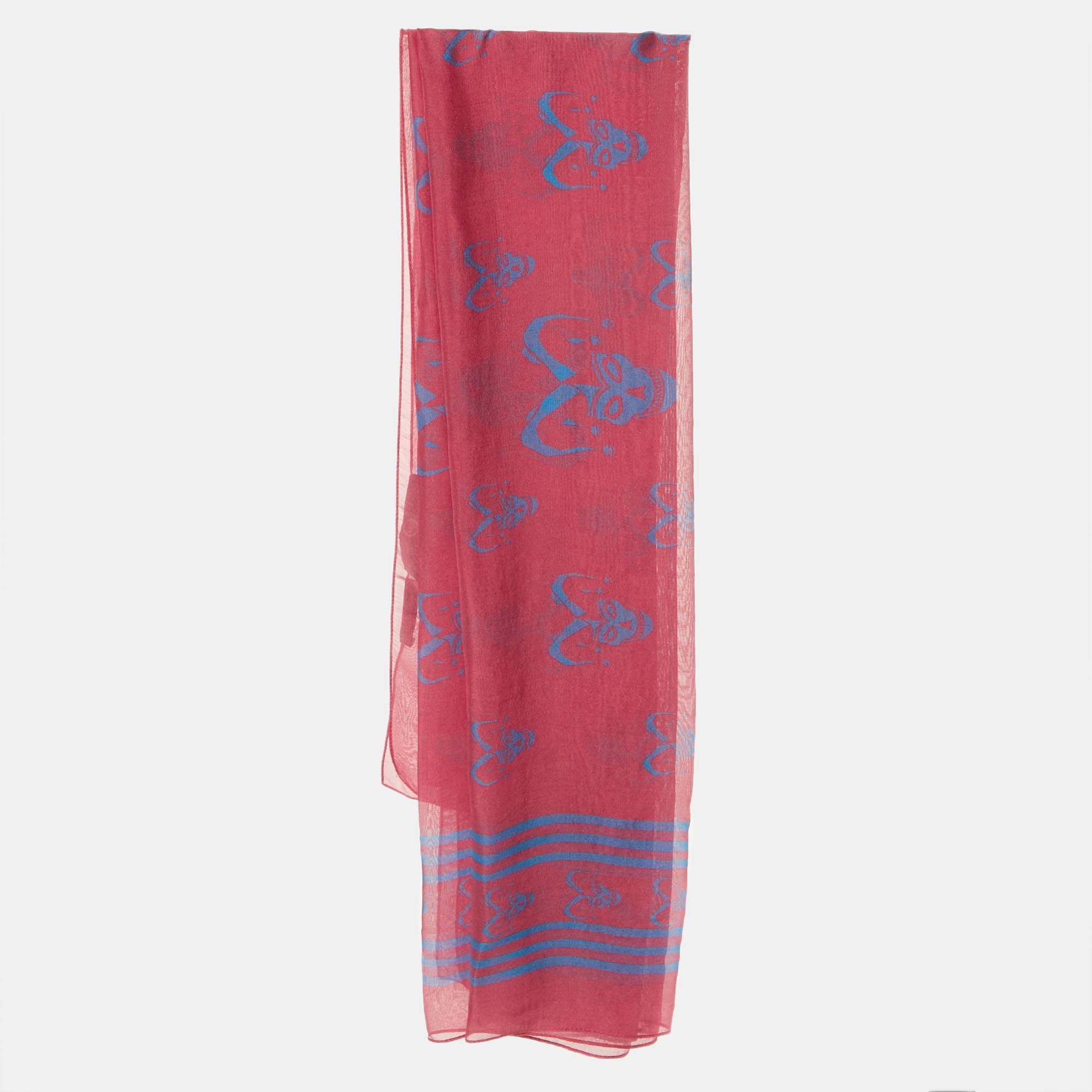 

McQ by Alexander McQueen Coral Pink Skull Print Silk Scarf