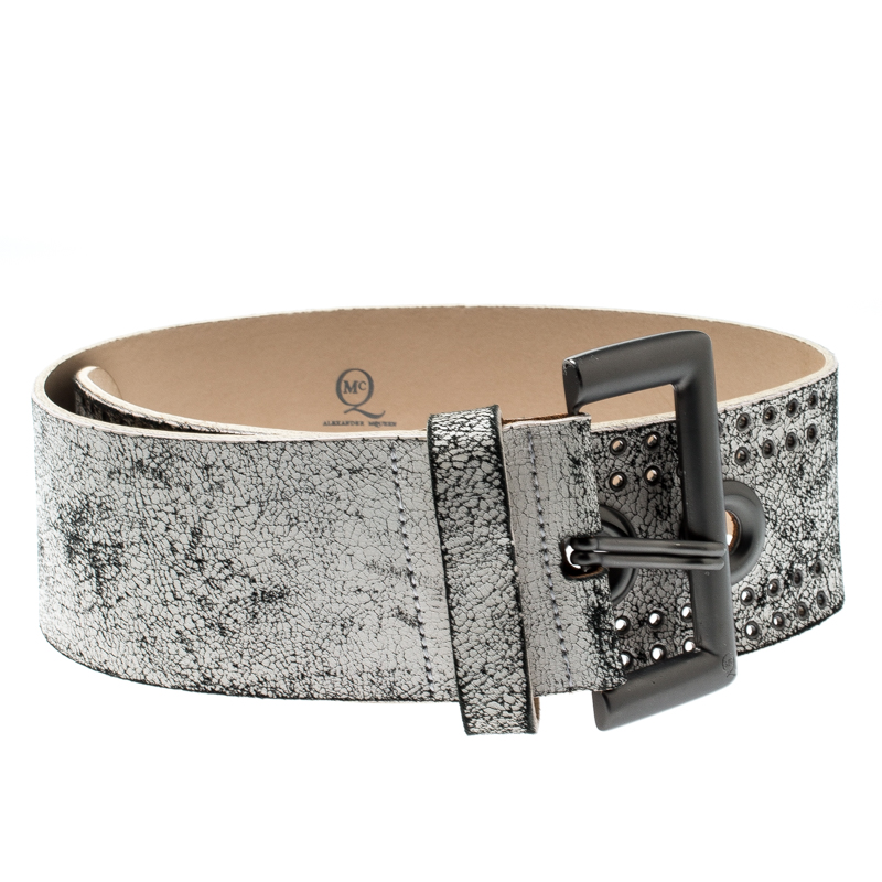 

MCQ by Alexander McQueen White/Black Crackled Leather Wide Belt Size