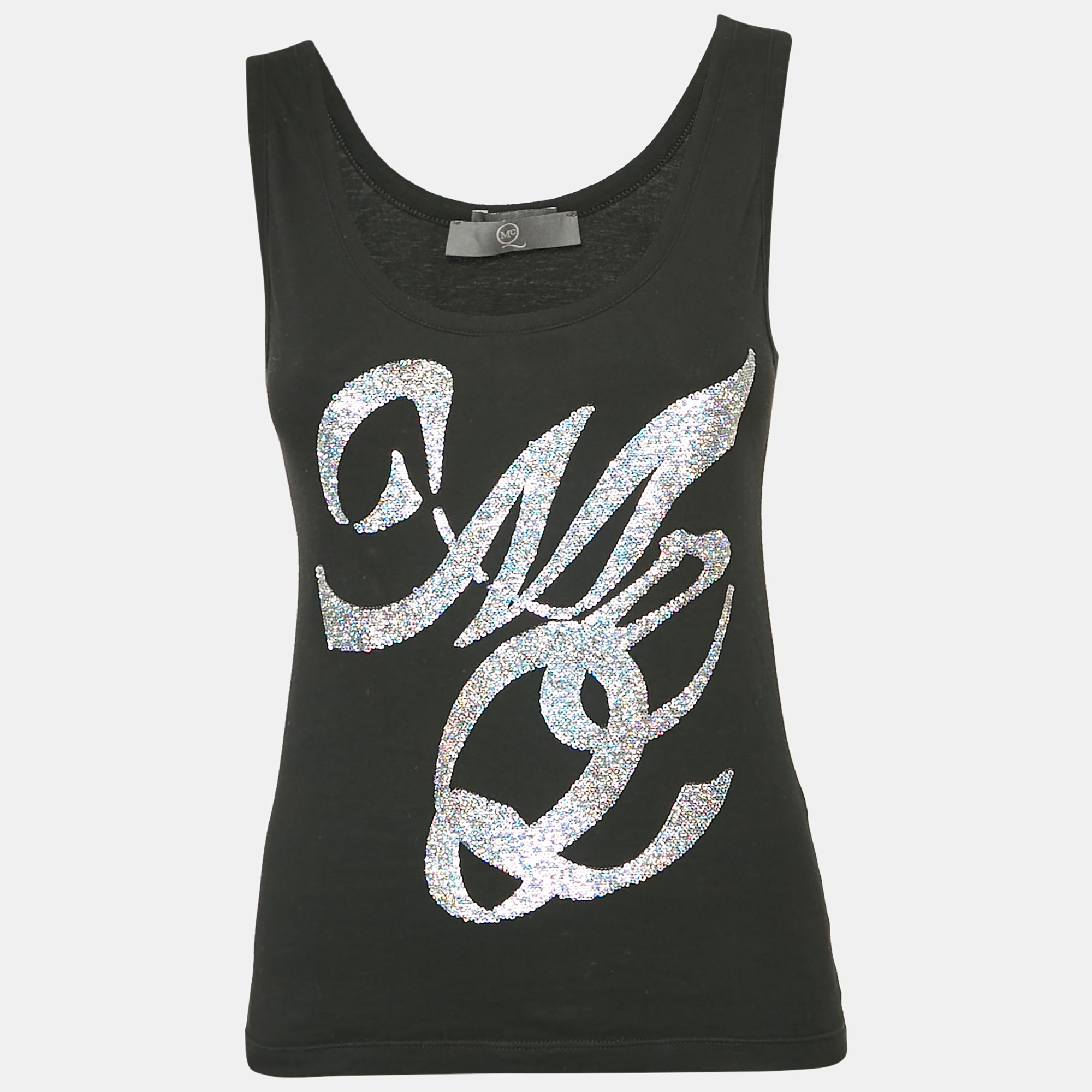 

McQ by Alexander McQueen Black Logo Sequin Jersey Tank Top S