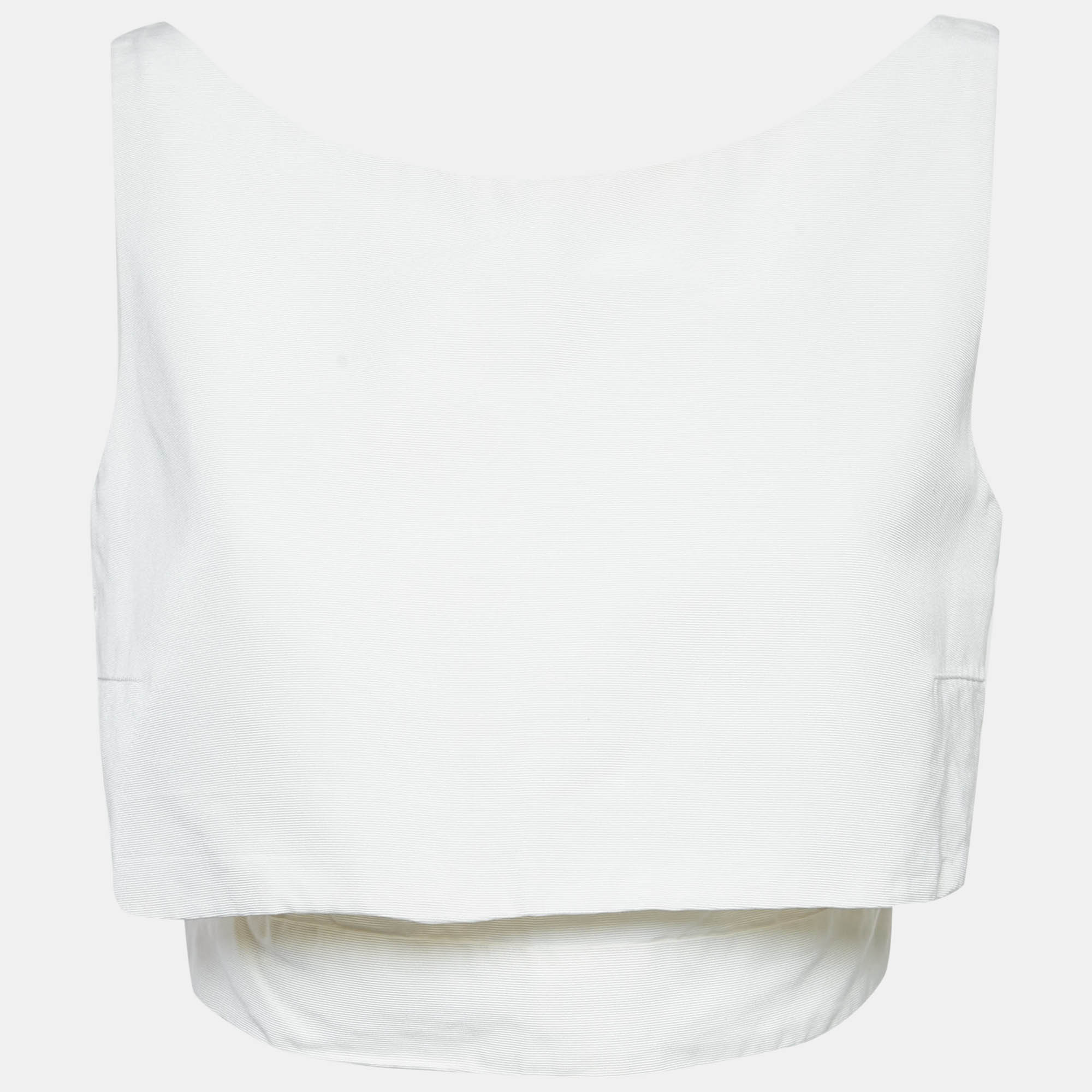 

McQ by Alexander McQueen White Faille Cotton Blend Layered Crop Top M