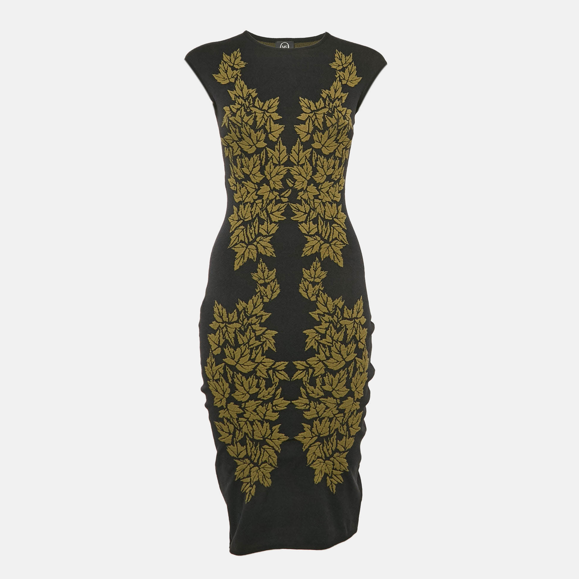 

McQ by Alexander McQueen Black Leaf Intarsia Stretch Knit Bodycon Dress M