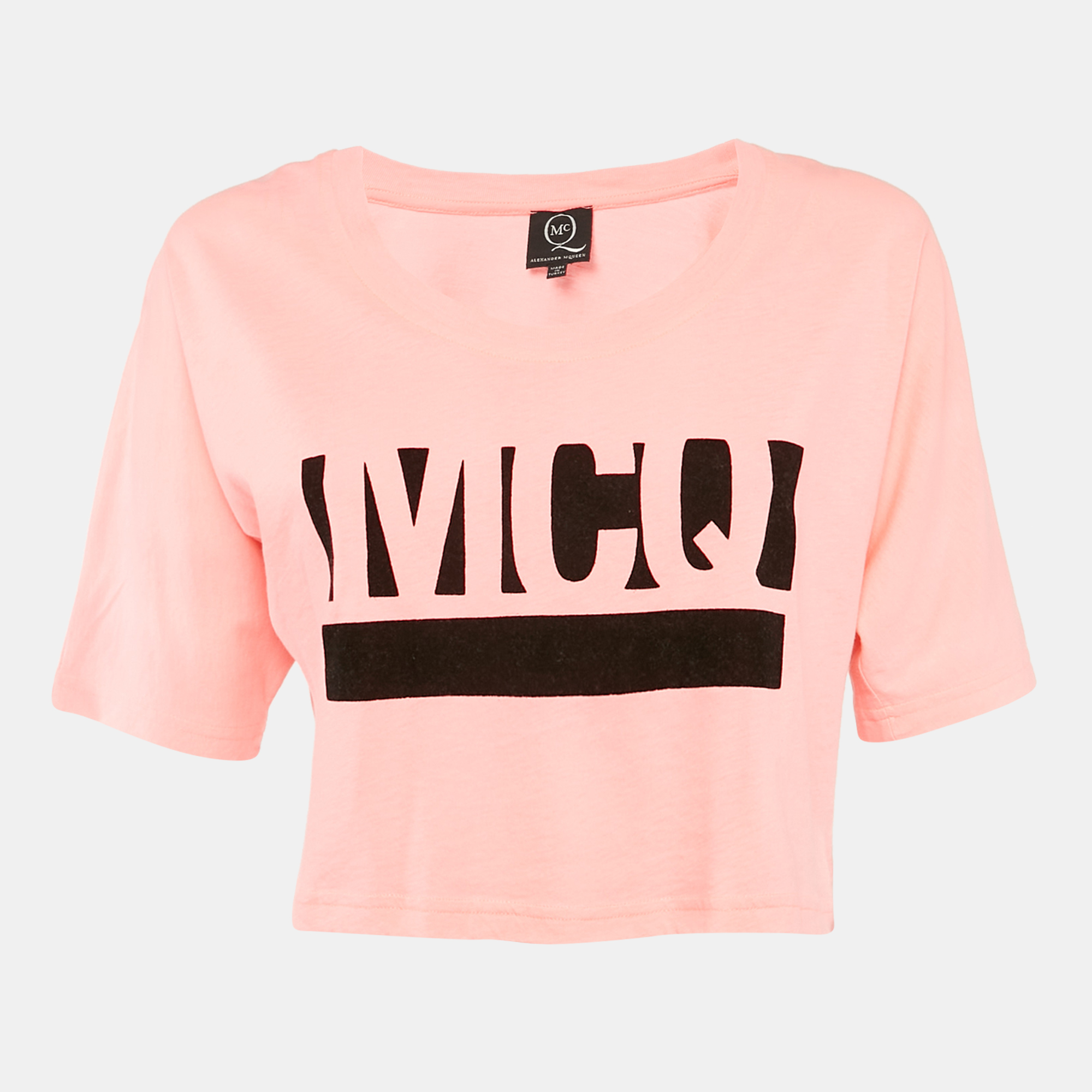 

McQ by Alexander McQueen Pink Logo Print Cotton Crop T-Shirt XS