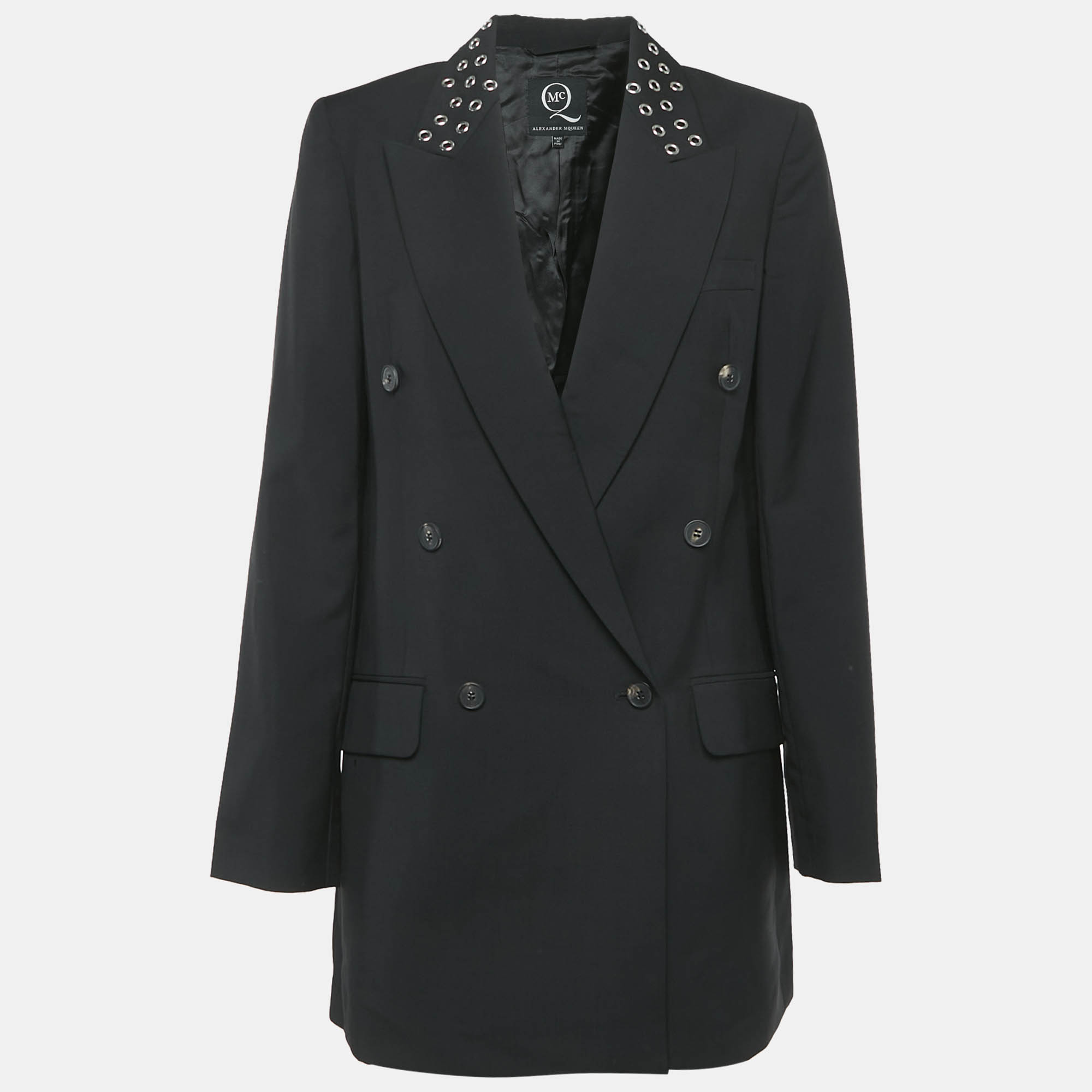 

McQ by Alexander McQueen Black Eyelet Collar Wool Blend Double Breasted Blazer S