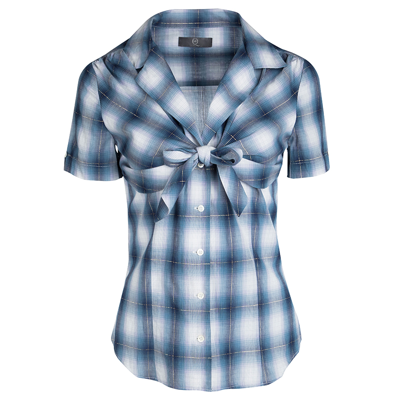 Pre Owned Alexander McQueen Lurex Detail Checked Front Tie Shirt M