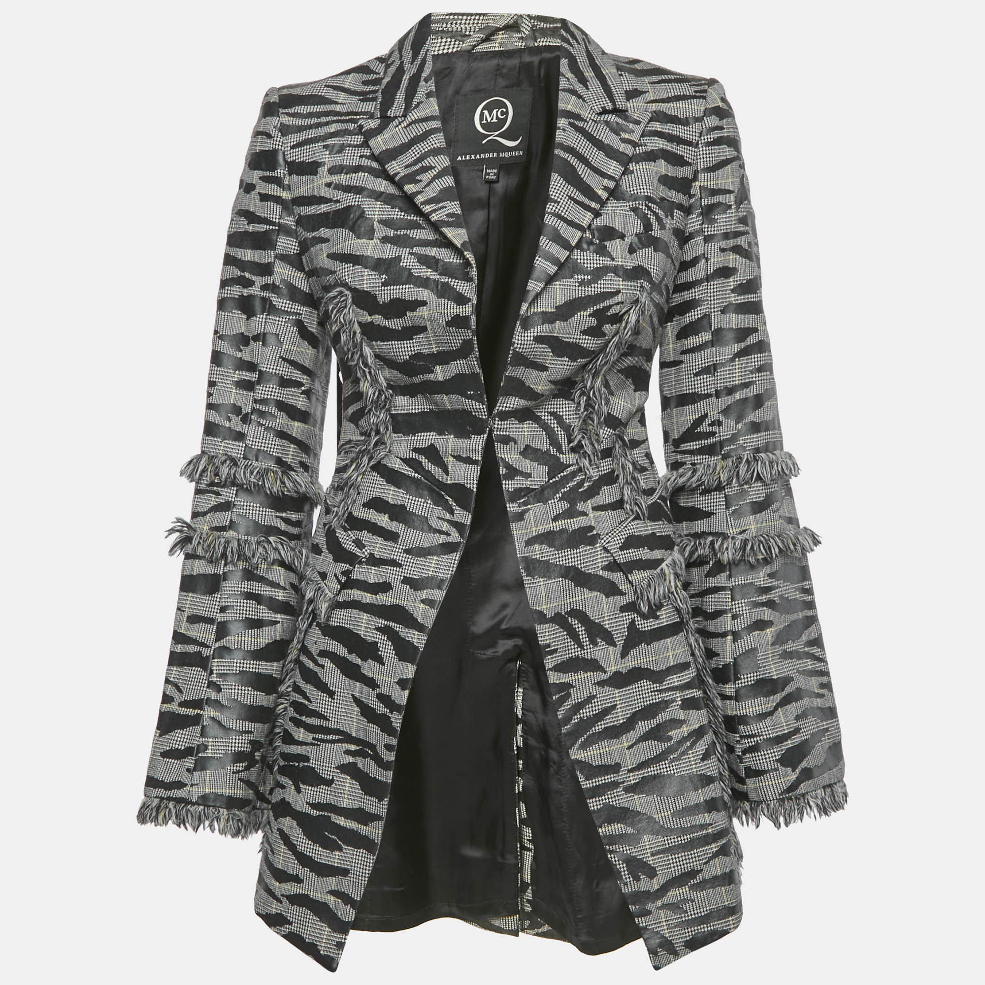 

McQ by Alexander McQueen Grey Animal Pattern Wool Fringed Jacket S
