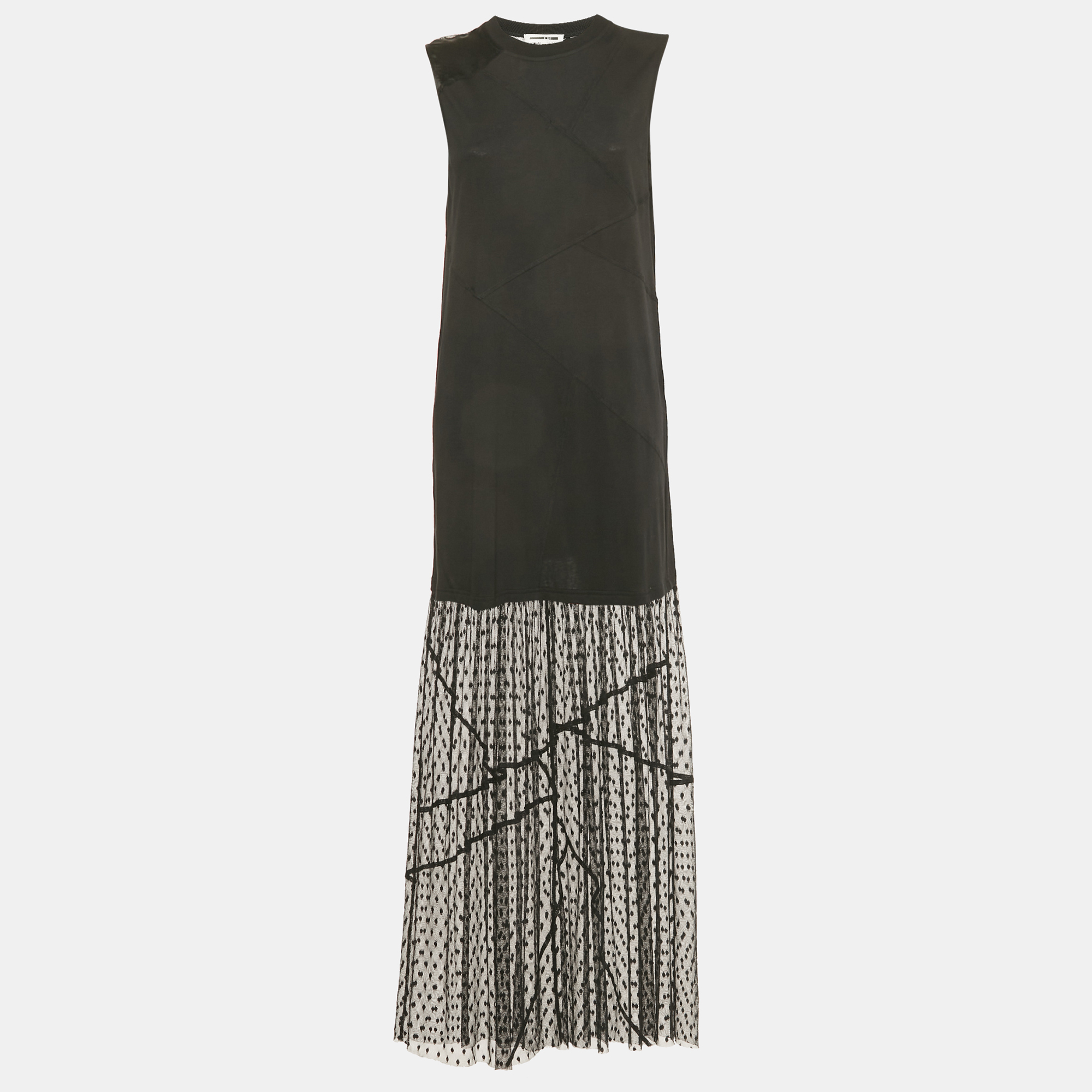 Pre-owned Mcq By Alexander Mcqueen Black Jersey And Mesh Maxi Dress M