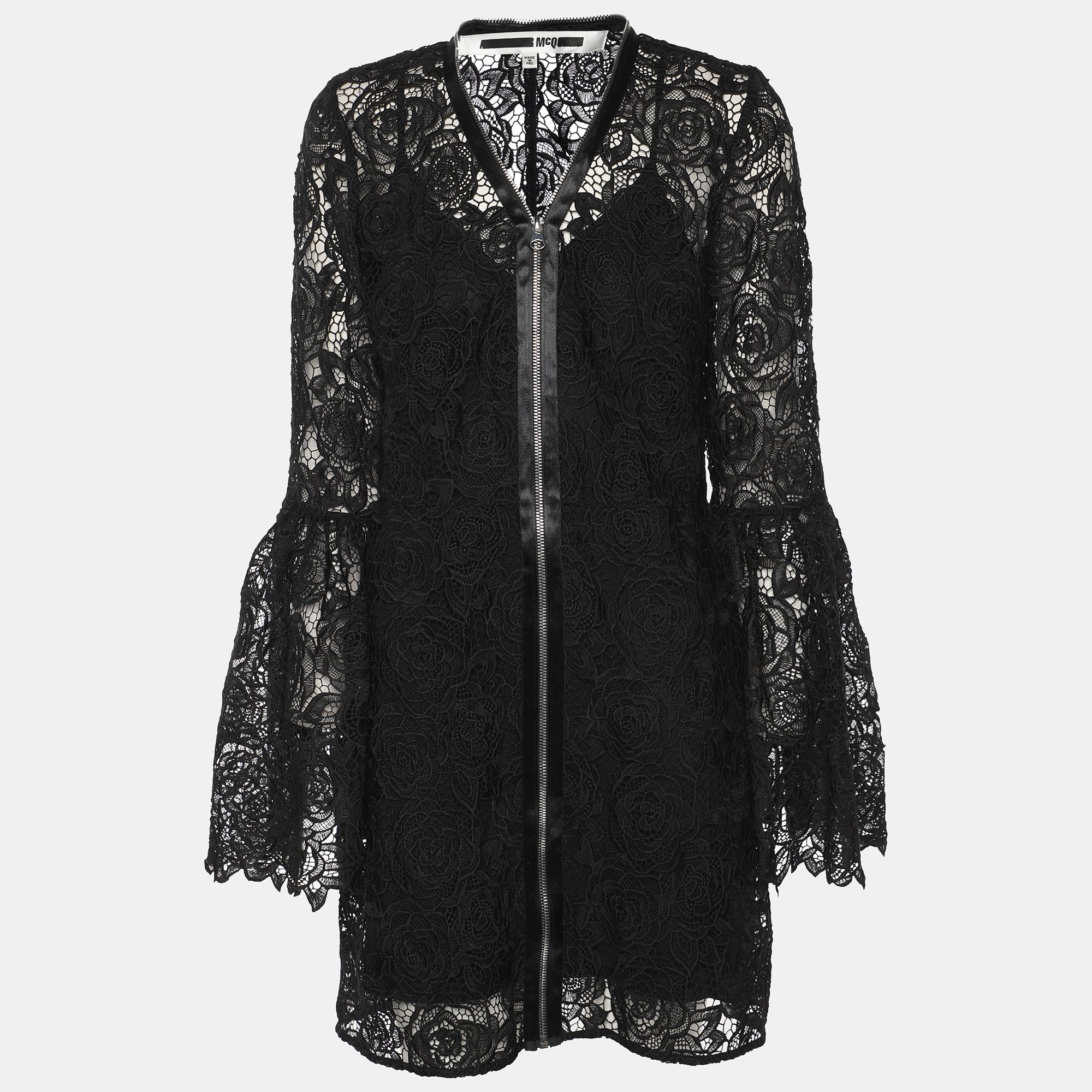 

McQ by Alexander McQueen Black Lace Front Zip Dress S